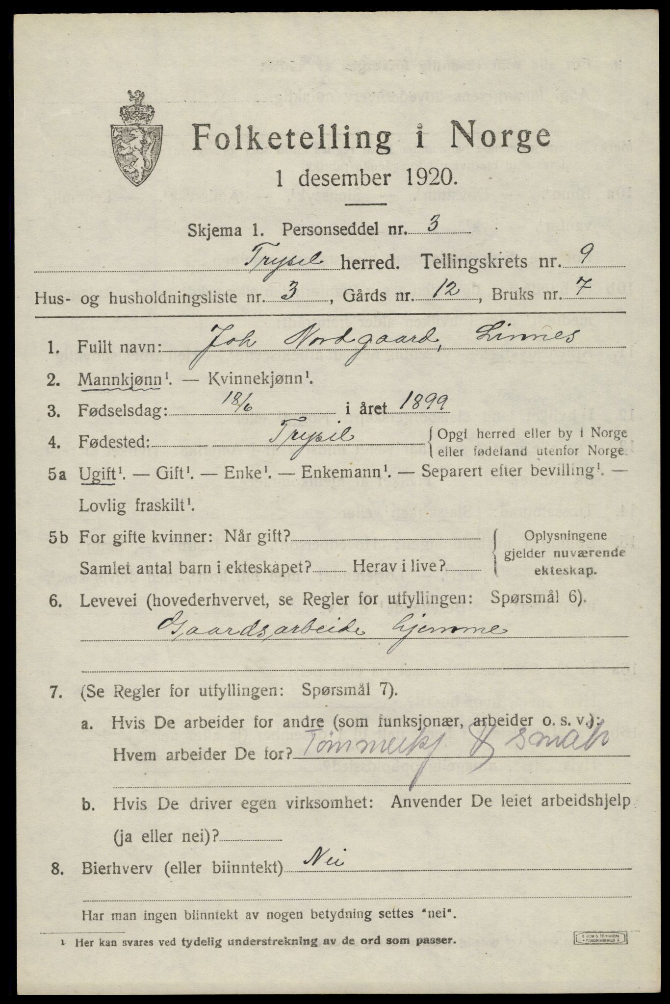 SAH, Folketelling 1920 for 0428 Trysil herred, 1920, s. 6587