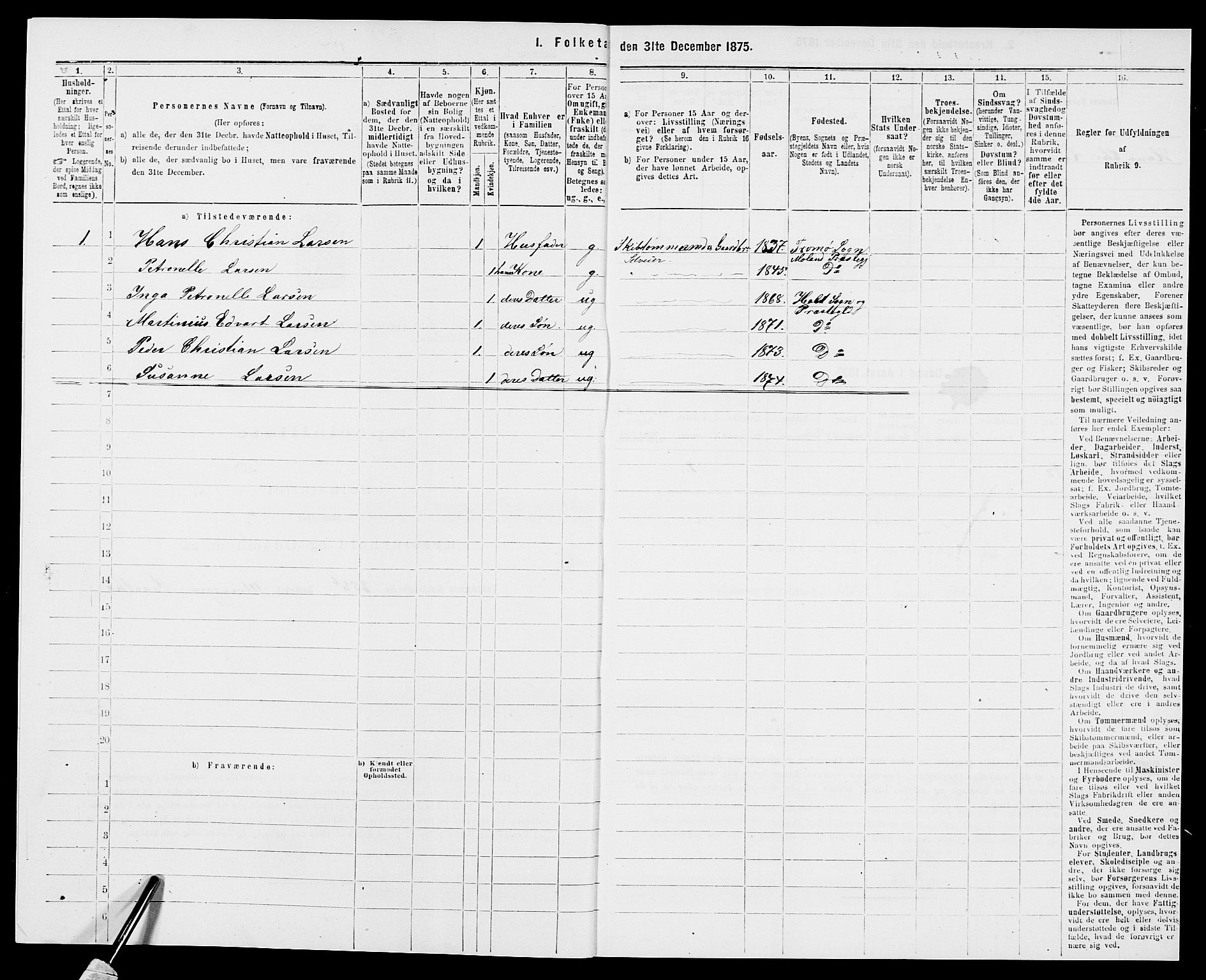 SAK, Folketelling 1875 for 0914L Holt prestegjeld, Holt sokn, 1875, s. 1405