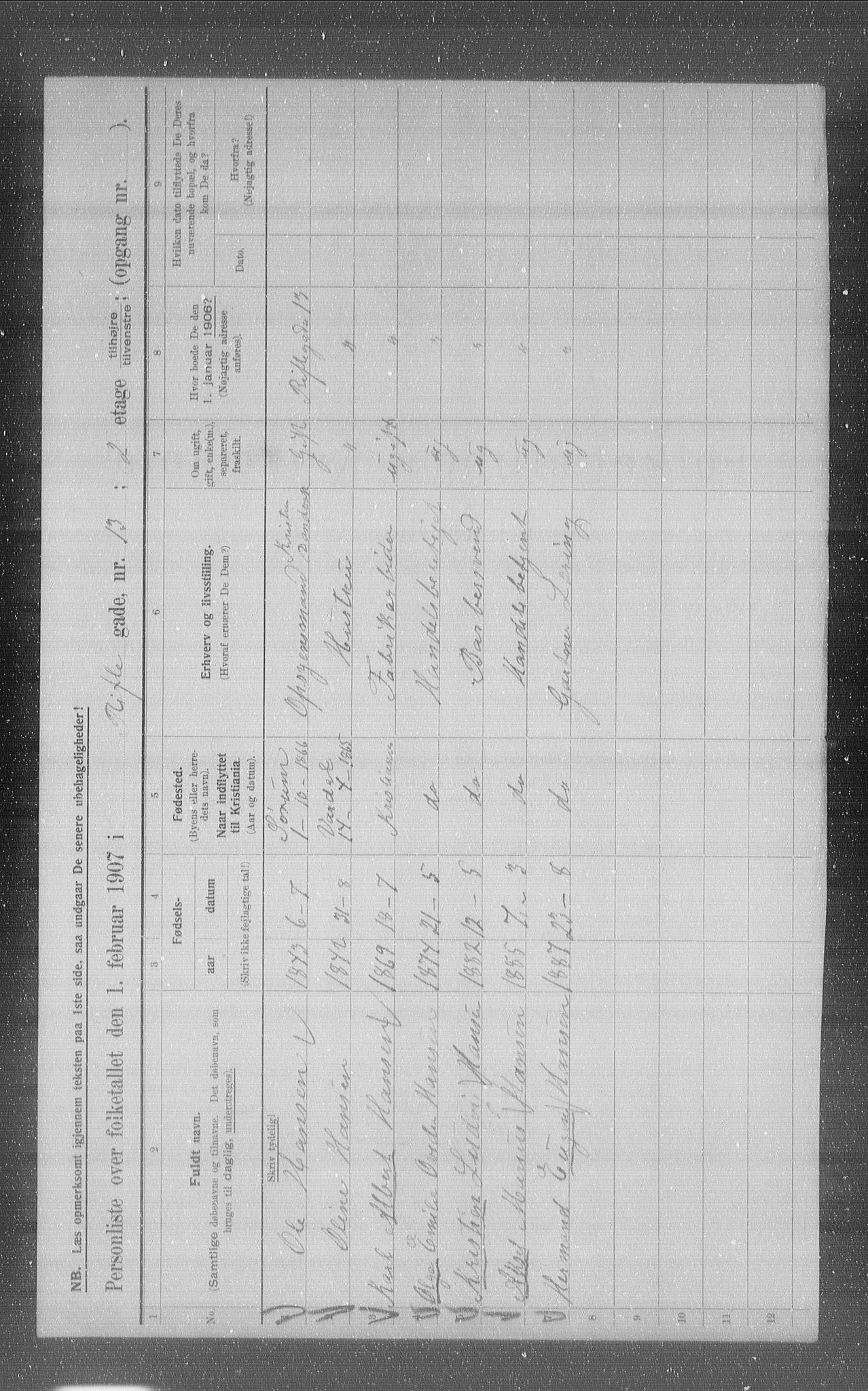 OBA, Kommunal folketelling 1.2.1907 for Kristiania kjøpstad, 1907, s. 42437