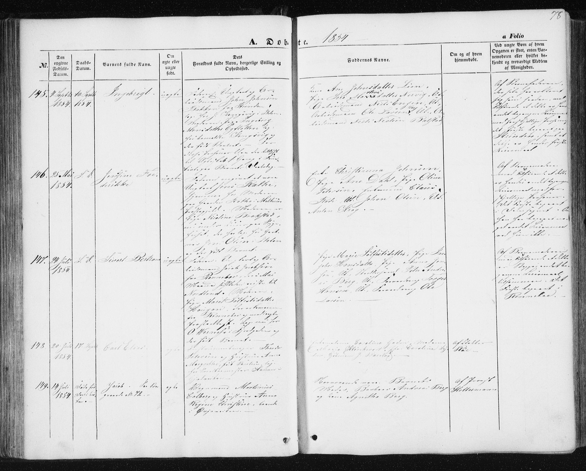 Ministerialprotokoller, klokkerbøker og fødselsregistre - Sør-Trøndelag, SAT/A-1456/602/L0112: Ministerialbok nr. 602A10, 1848-1859, s. 78