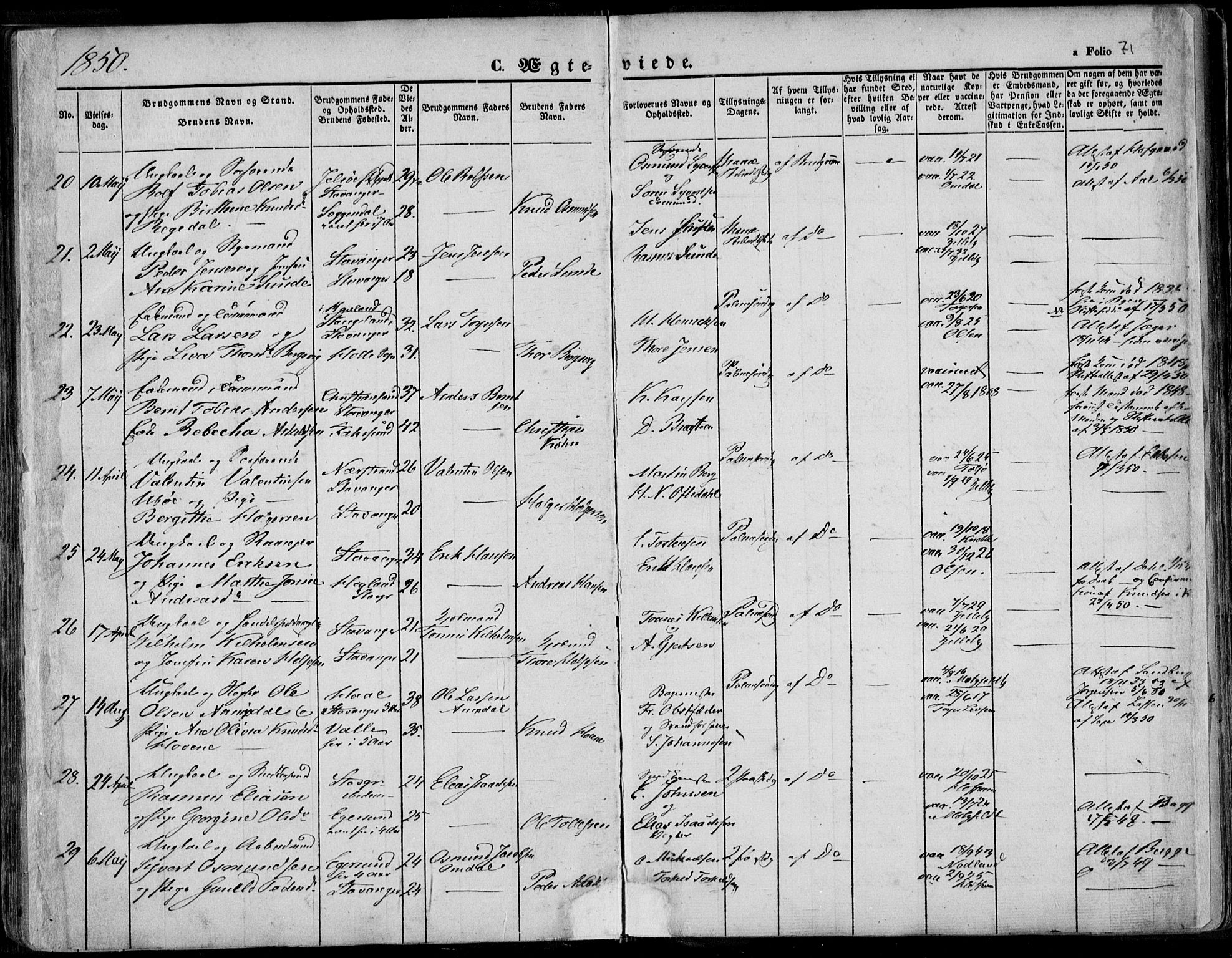 Domkirken sokneprestkontor, AV/SAST-A-101812/001/30/30BA/L0015: Ministerialbok nr. A 14, 1842-1857, s. 71