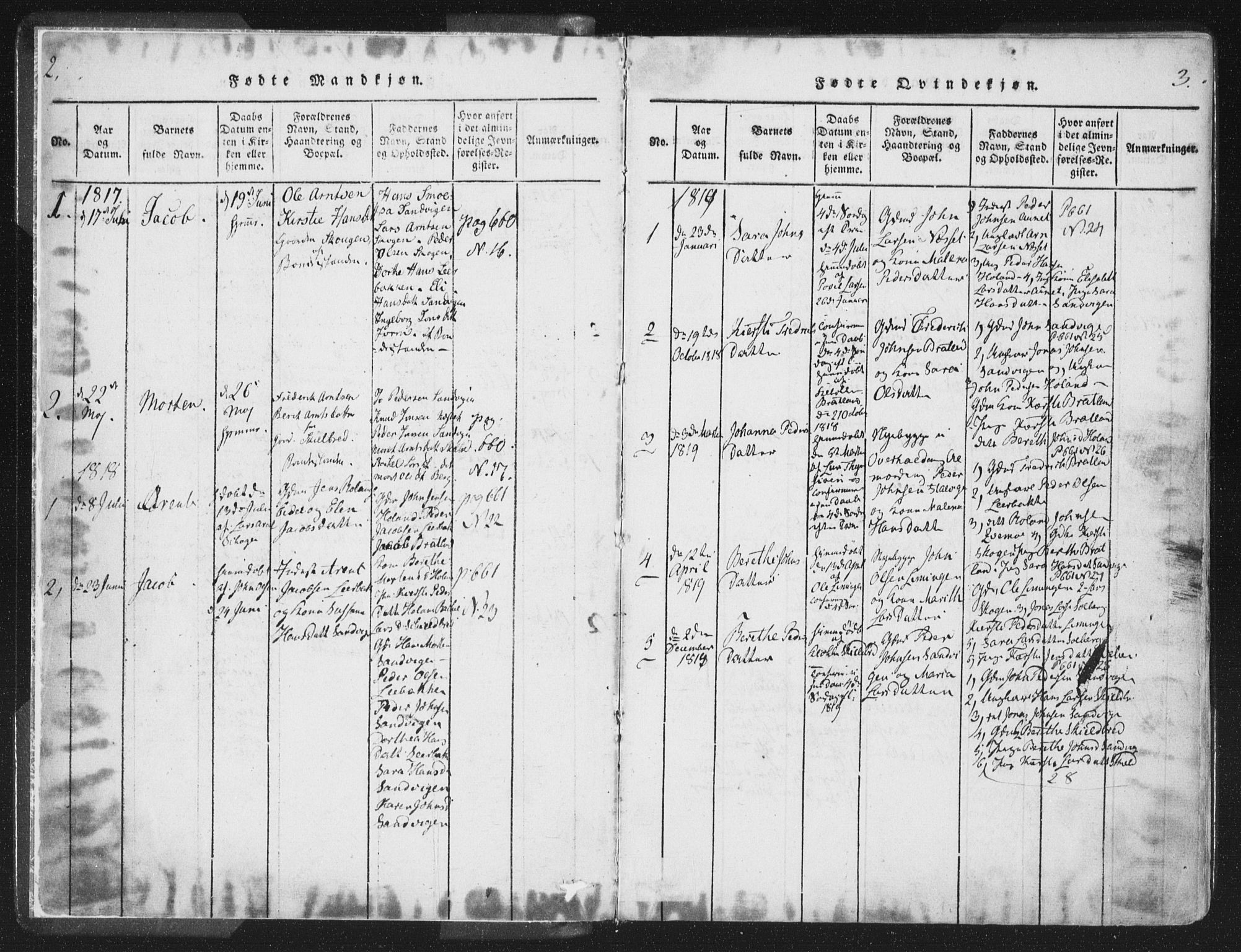 Ministerialprotokoller, klokkerbøker og fødselsregistre - Nord-Trøndelag, SAT/A-1458/755/L0491: Ministerialbok nr. 755A01 /1, 1817-1864, s. 2-3