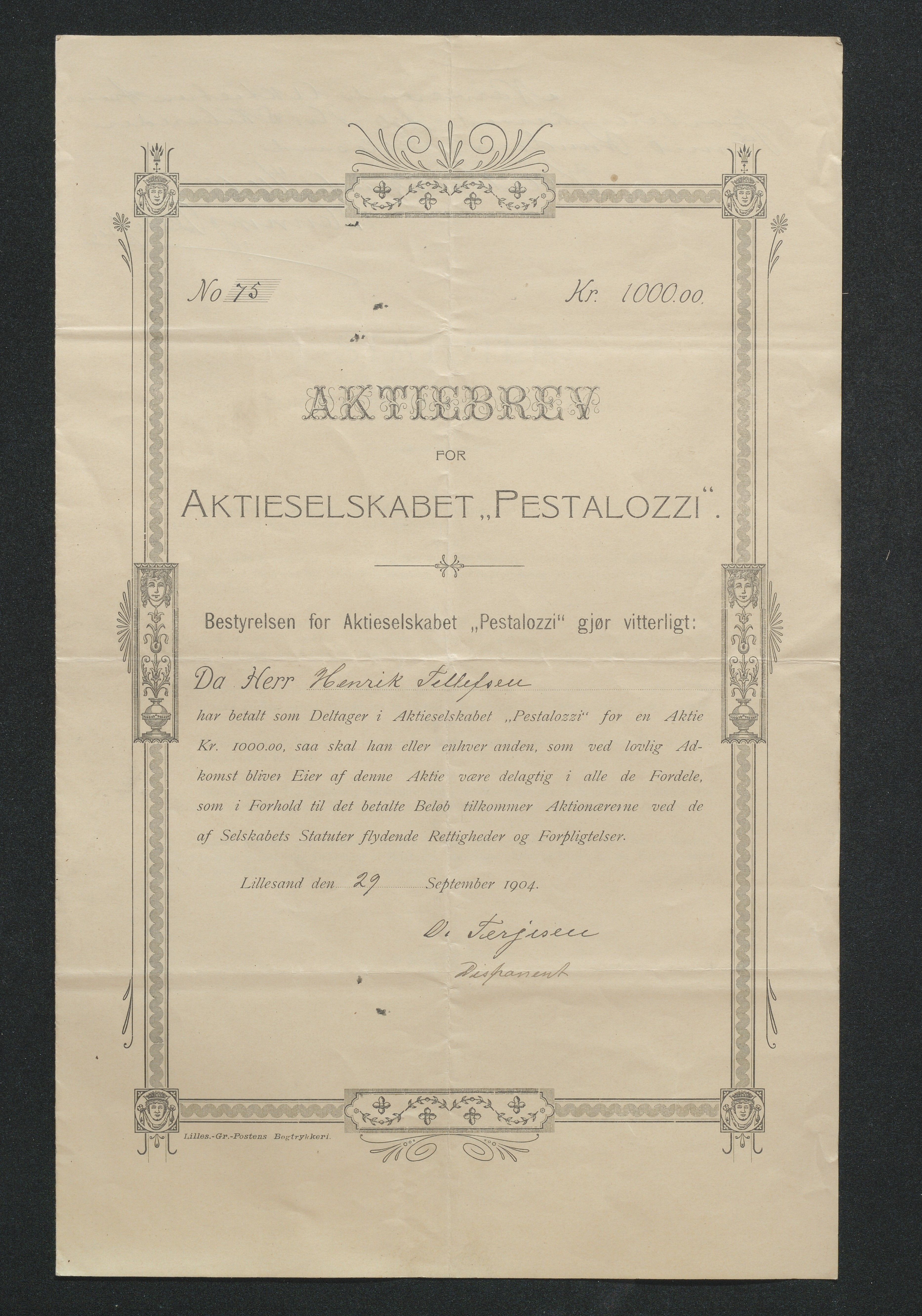 O. Terjesens rederi, AAKS/PA-2525/R/R02/L0002: Regnskapsbilag, 1899-1904