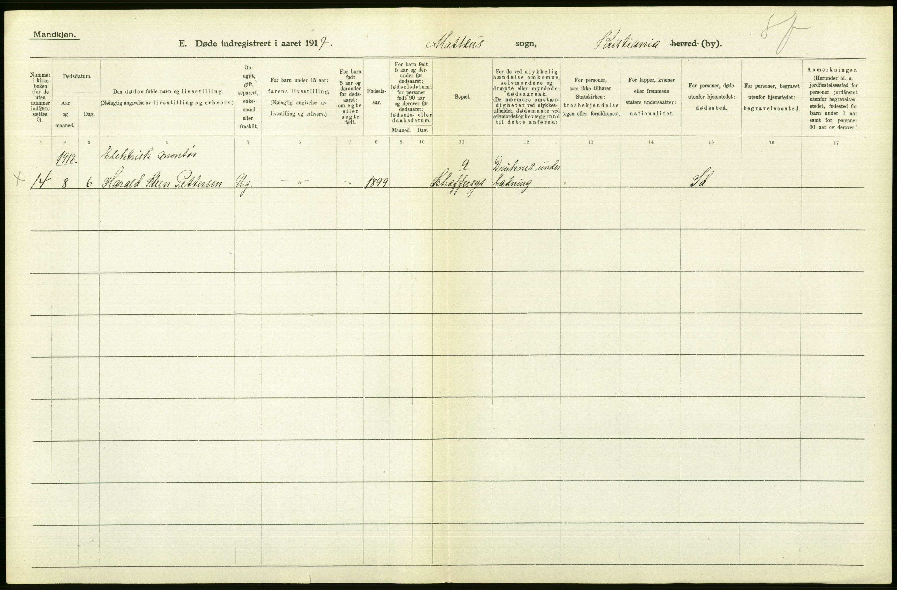 Statistisk sentralbyrå, Sosiodemografiske emner, Befolkning, AV/RA-S-2228/D/Df/Dfb/Dfbg/L0010: Kristiania: Døde, 1917, s. 352