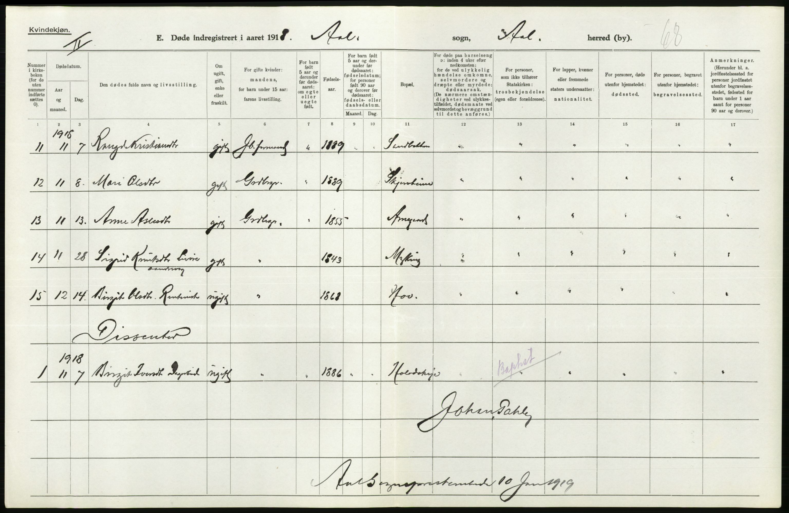 Statistisk sentralbyrå, Sosiodemografiske emner, Befolkning, AV/RA-S-2228/D/Df/Dfb/Dfbh/L0020: Buskerud fylke: Døde. Bygder og byer., 1918, s. 278