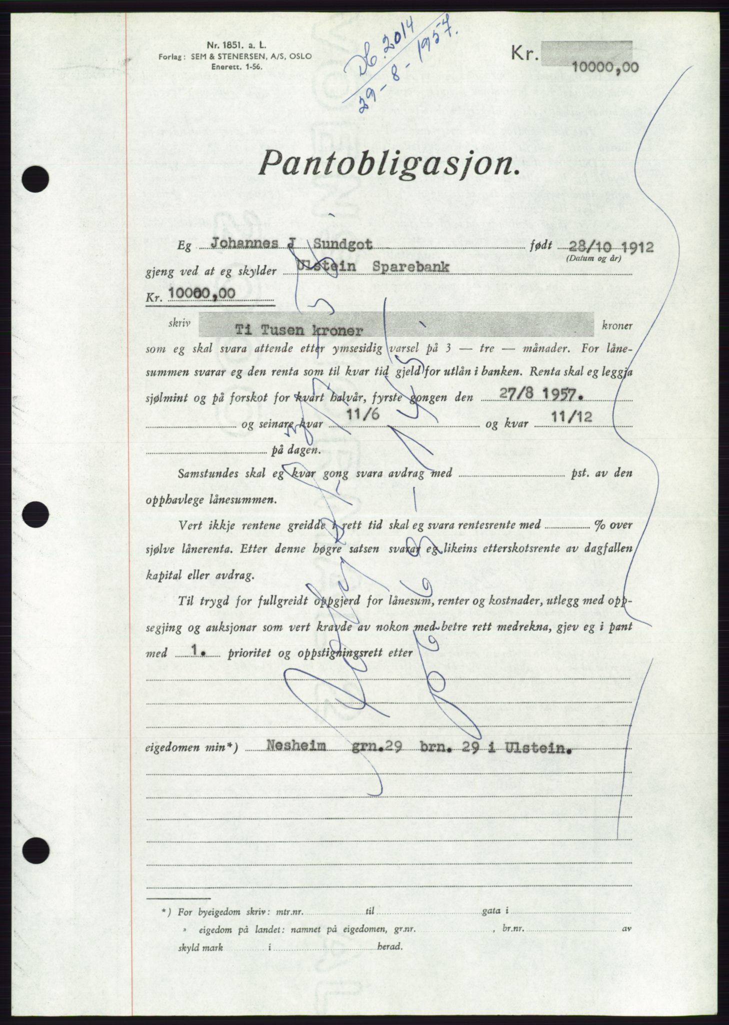 Søre Sunnmøre sorenskriveri, AV/SAT-A-4122/1/2/2C/L0130: Pantebok nr. 18B, 1957-1958, Dagboknr: 2014/1957