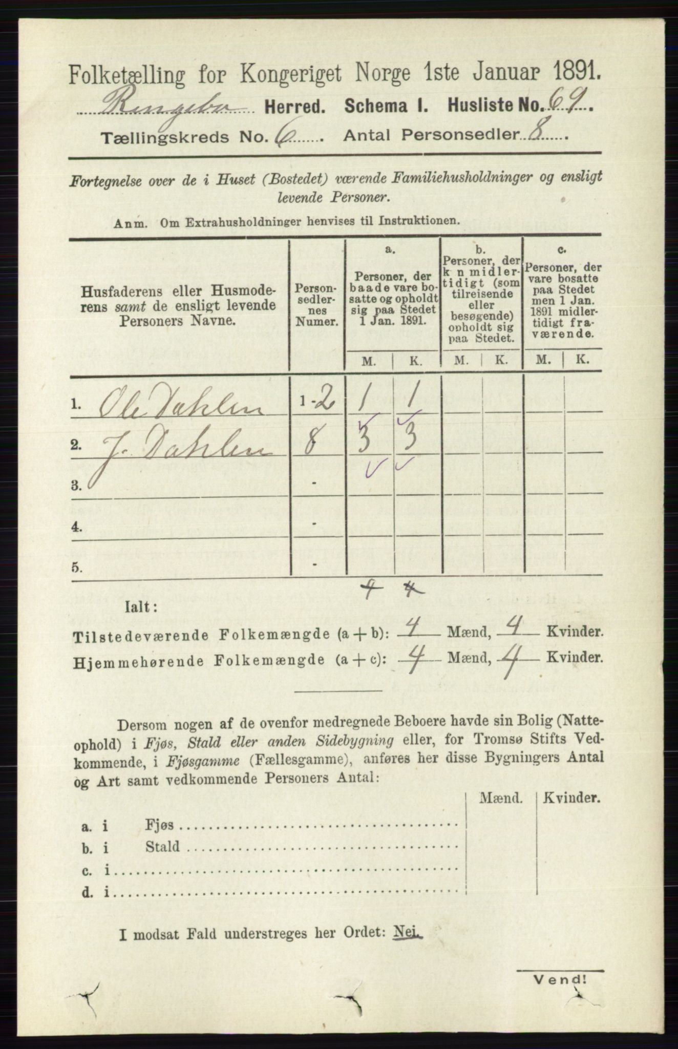 RA, Folketelling 1891 for 0520 Ringebu herred, 1891, s. 2432