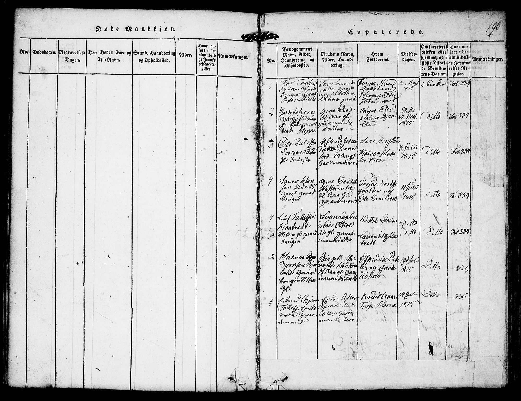 Kviteseid kirkebøker, AV/SAKO-A-276/F/Fb/L0001: Ministerialbok nr. II 1, 1815-1836, s. 190