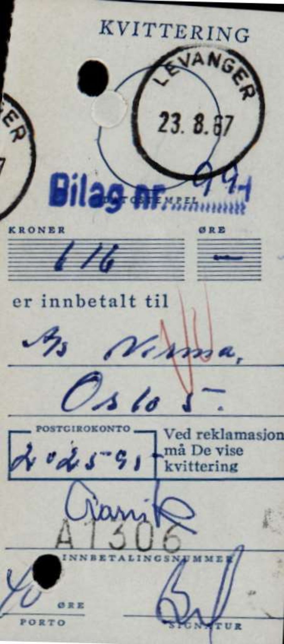 Levanger Vel, TIKA/PA-1593/R/Rb/L0001: Regnskapsbilag , 1961-1967