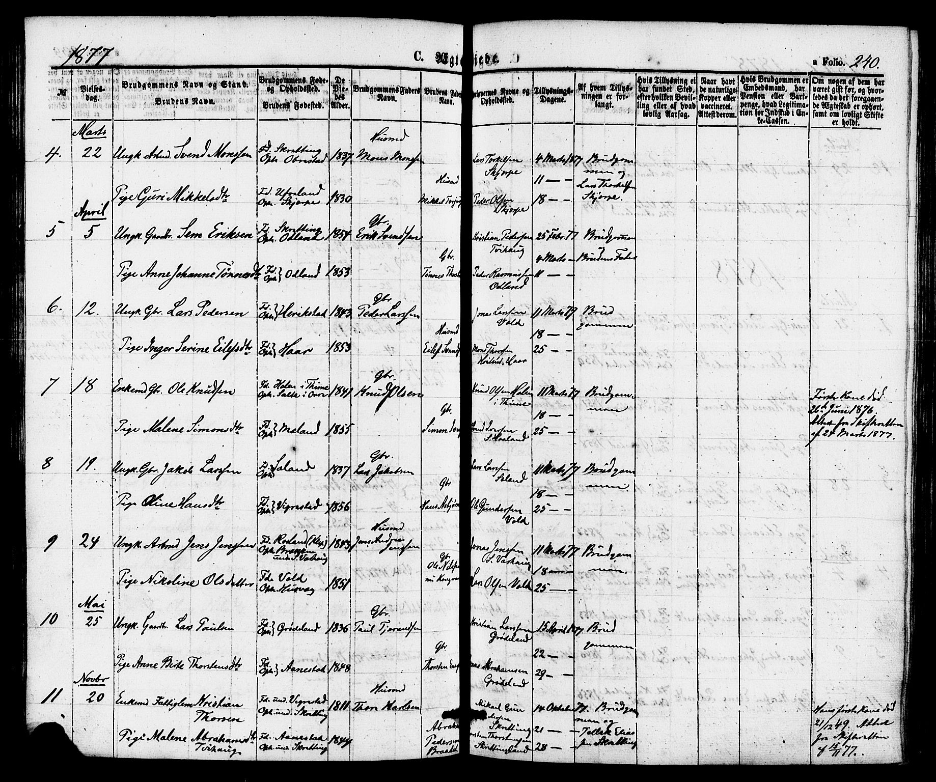 Hå sokneprestkontor, AV/SAST-A-101801/001/30BA/L0009: Ministerialbok nr. A 8, 1855-1878, s. 240