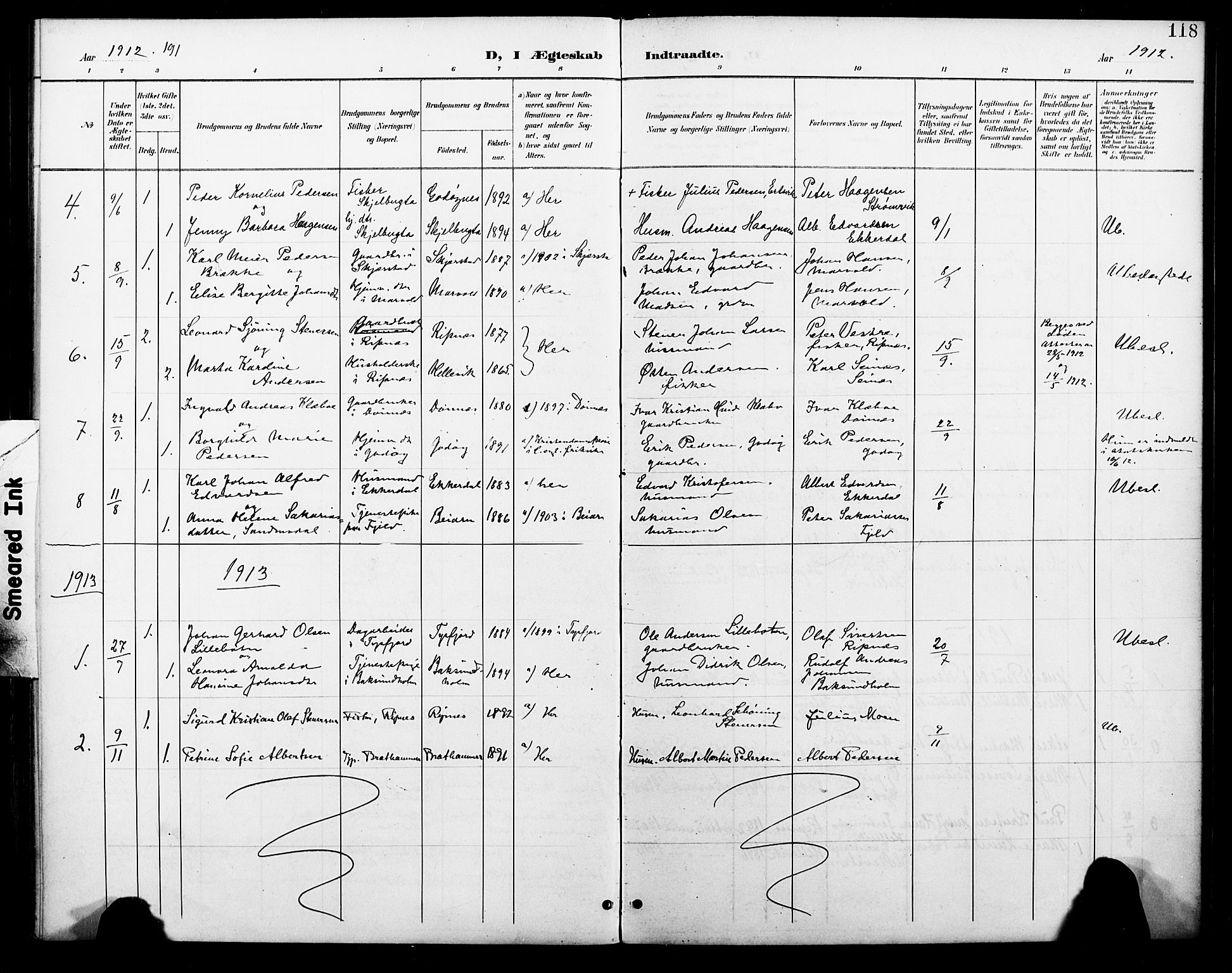Ministerialprotokoller, klokkerbøker og fødselsregistre - Nordland, AV/SAT-A-1459/804/L0088: Klokkerbok nr. 804C01, 1901-1917, s. 118