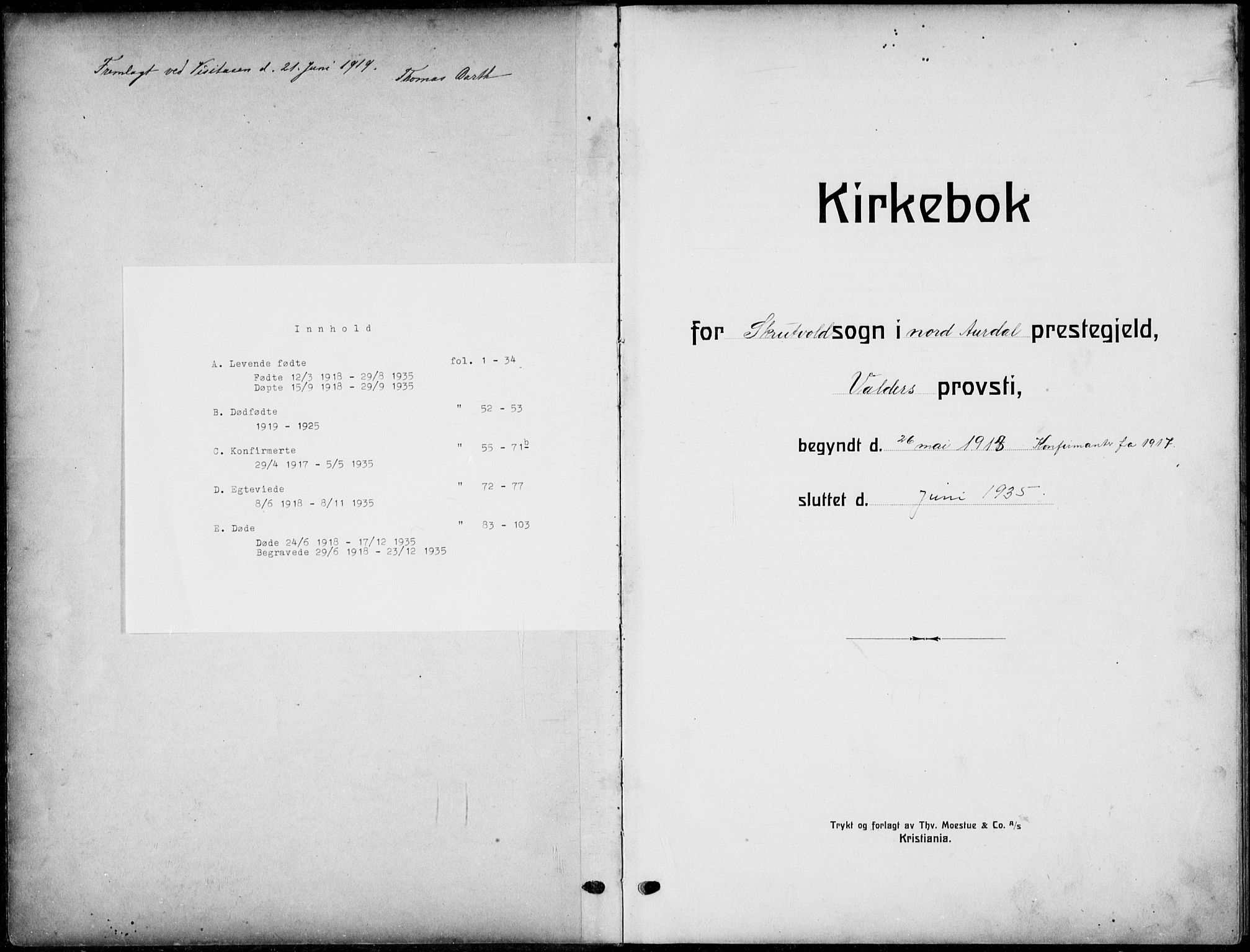 Nord-Aurdal prestekontor, SAH/PREST-132/H/Ha/Hab/L0015: Klokkerbok nr. 15, 1918-1935