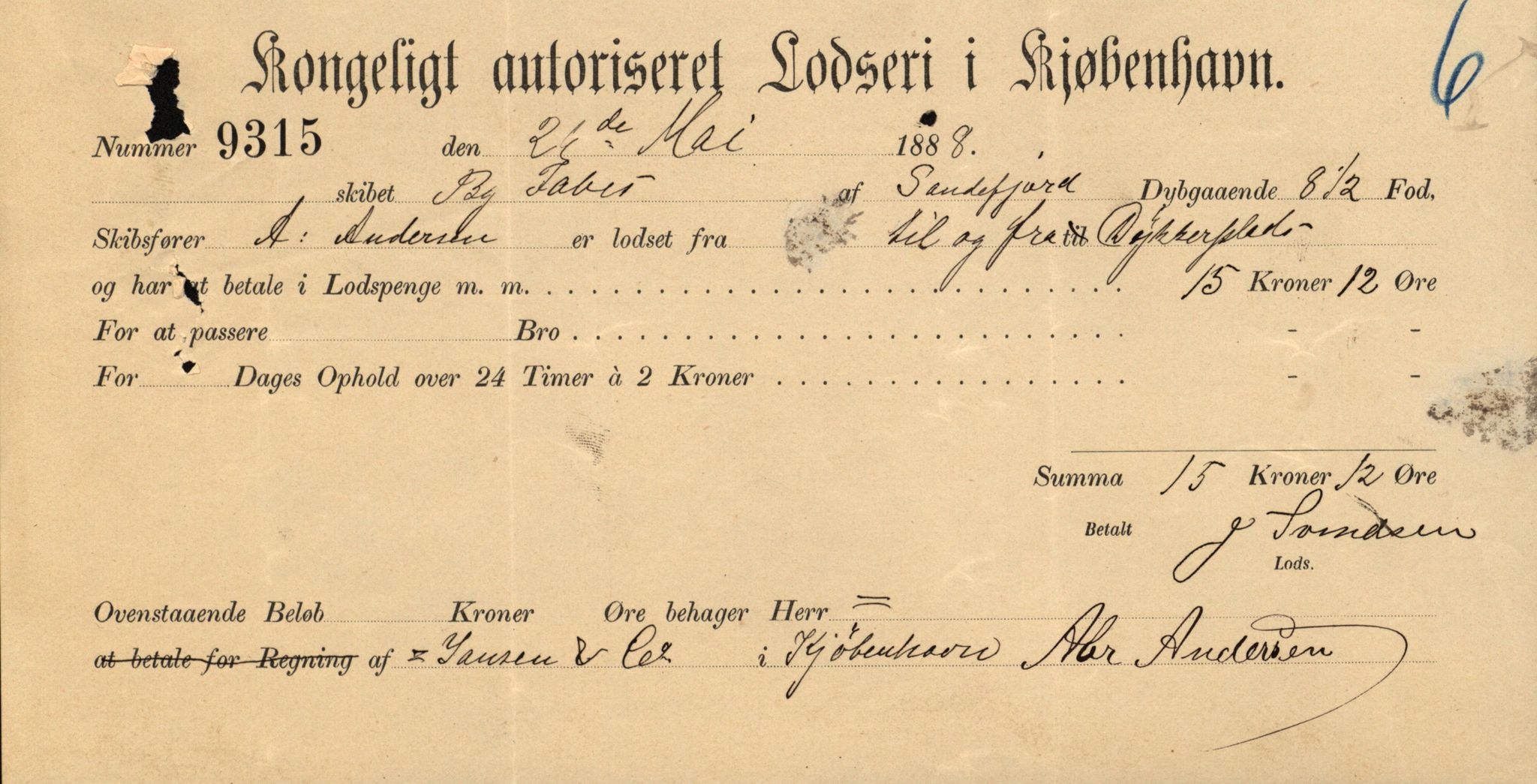 Pa 63 - Østlandske skibsassuranceforening, VEMU/A-1079/G/Ga/L0021/0004: Havaridokumenter / India, Jacbez, Jarlsberg, Kong Carl, Josephine, 1888, s. 40