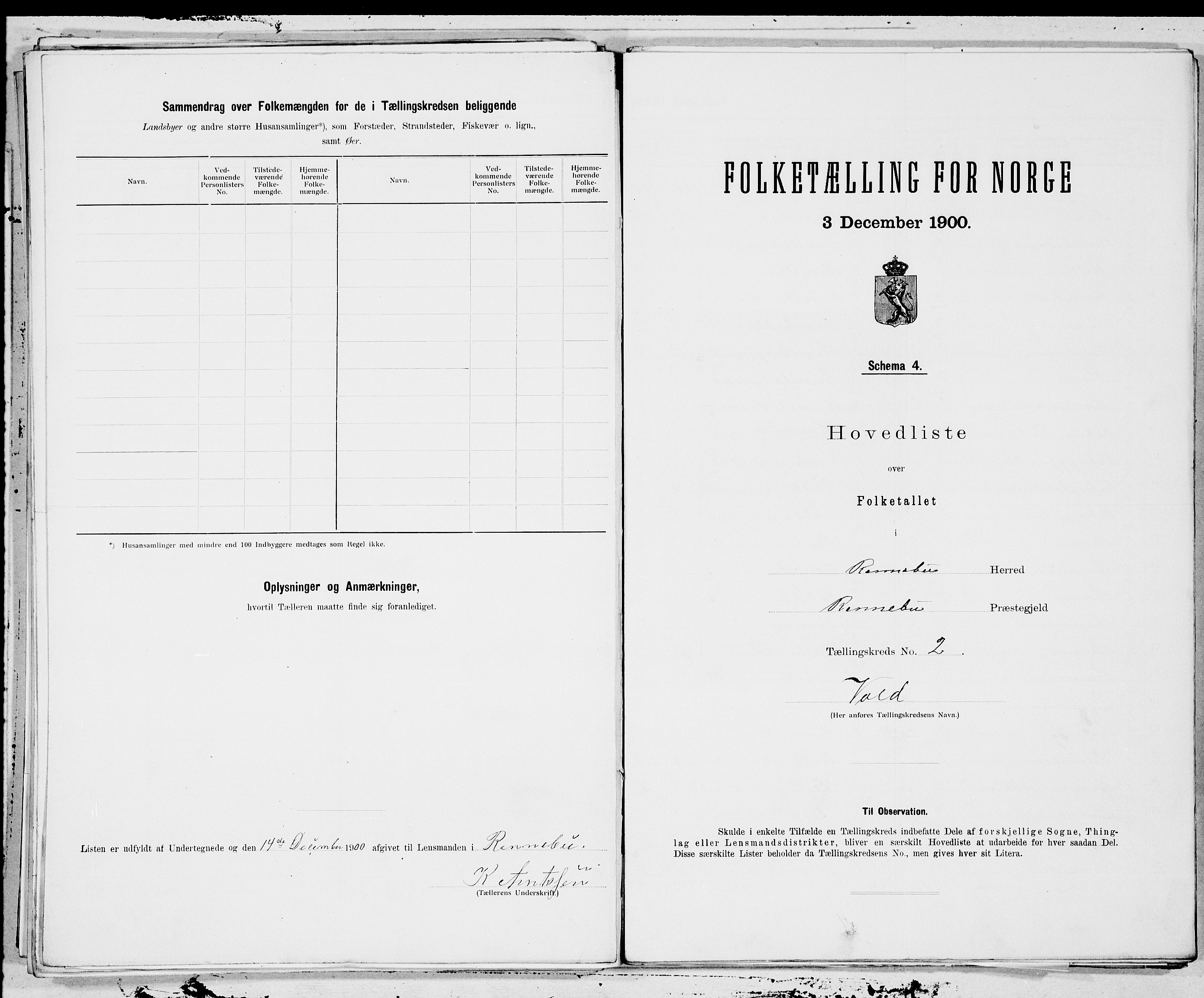 SAT, Folketelling 1900 for 1635 Rennebu herred, 1900, s. 4