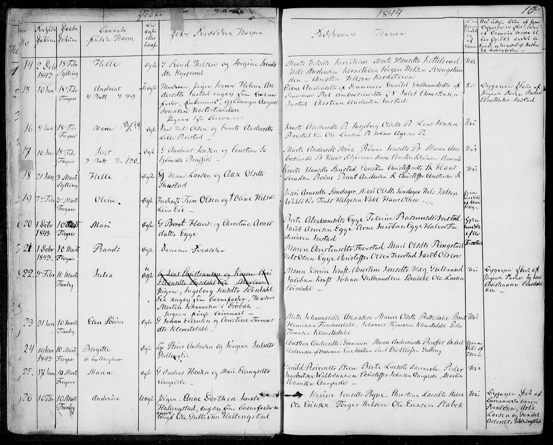 Lier kirkebøker, AV/SAKO-A-230/F/Fa/L0011: Ministerialbok nr. I 11, 1843-1854, s. 10