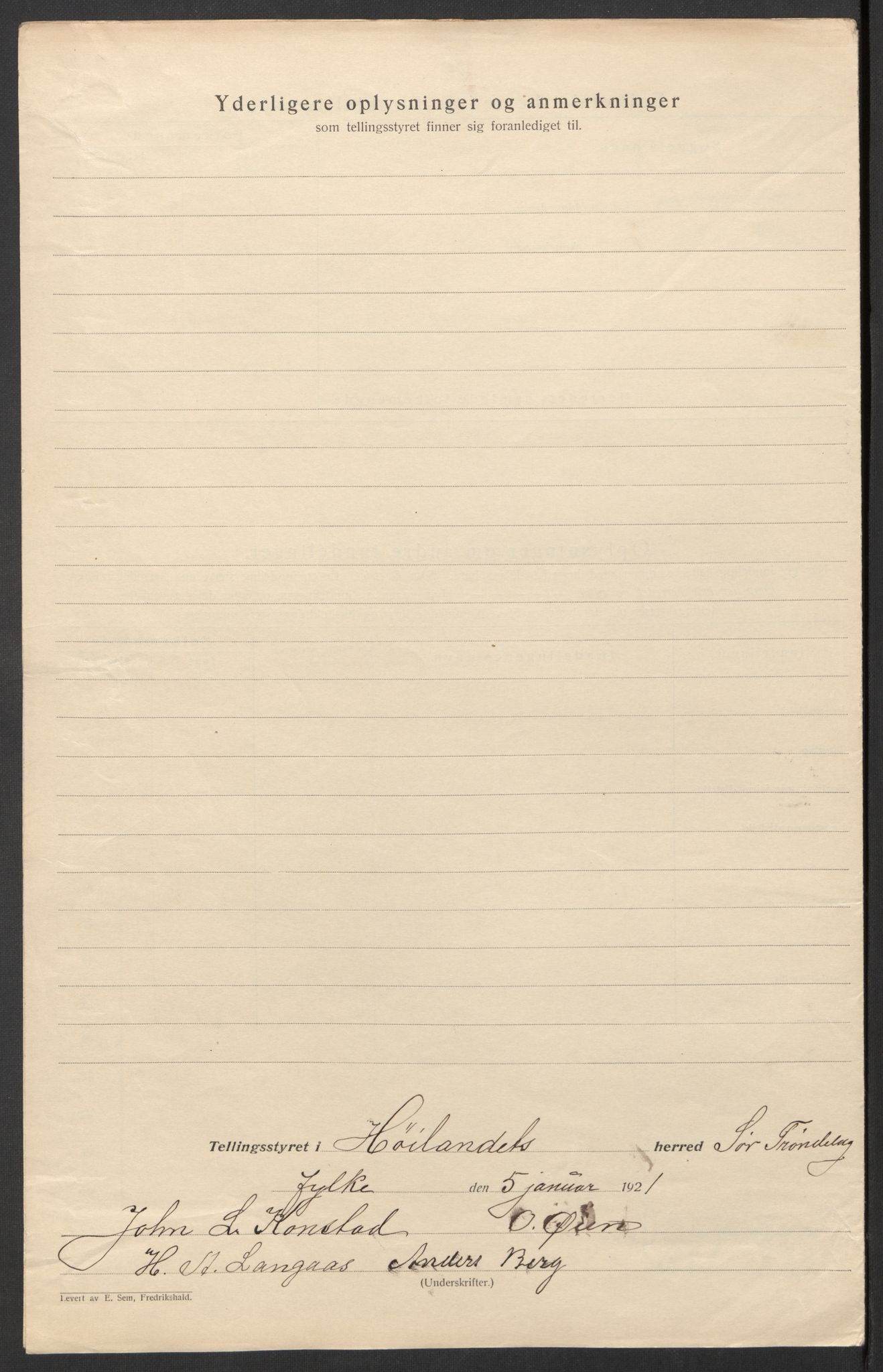 SAT, Folketelling 1920 for 1651 Hølonda herred, 1920, s. 5