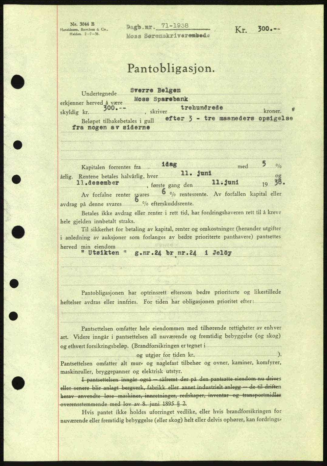 Moss sorenskriveri, SAO/A-10168: Pantebok nr. B4, 1937-1938, Dagboknr: 71/1938