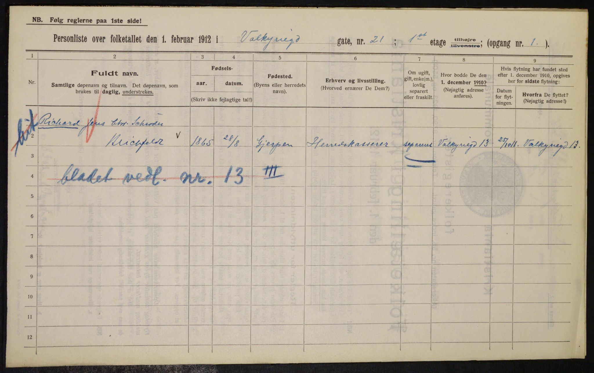 OBA, Kommunal folketelling 1.2.1912 for Kristiania, 1912, s. 121806