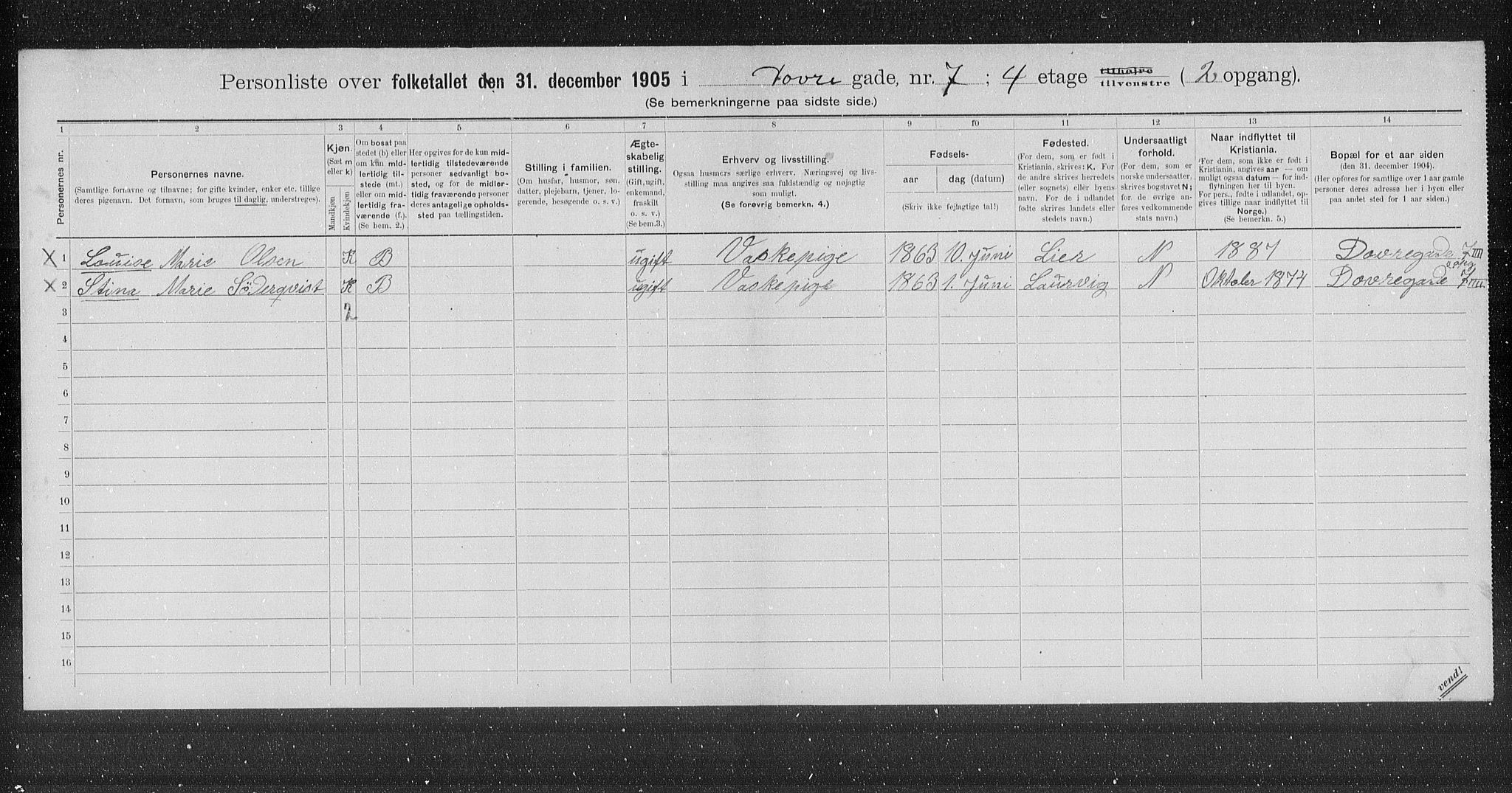 OBA, Kommunal folketelling 31.12.1905 for Kristiania kjøpstad, 1905, s. 8421