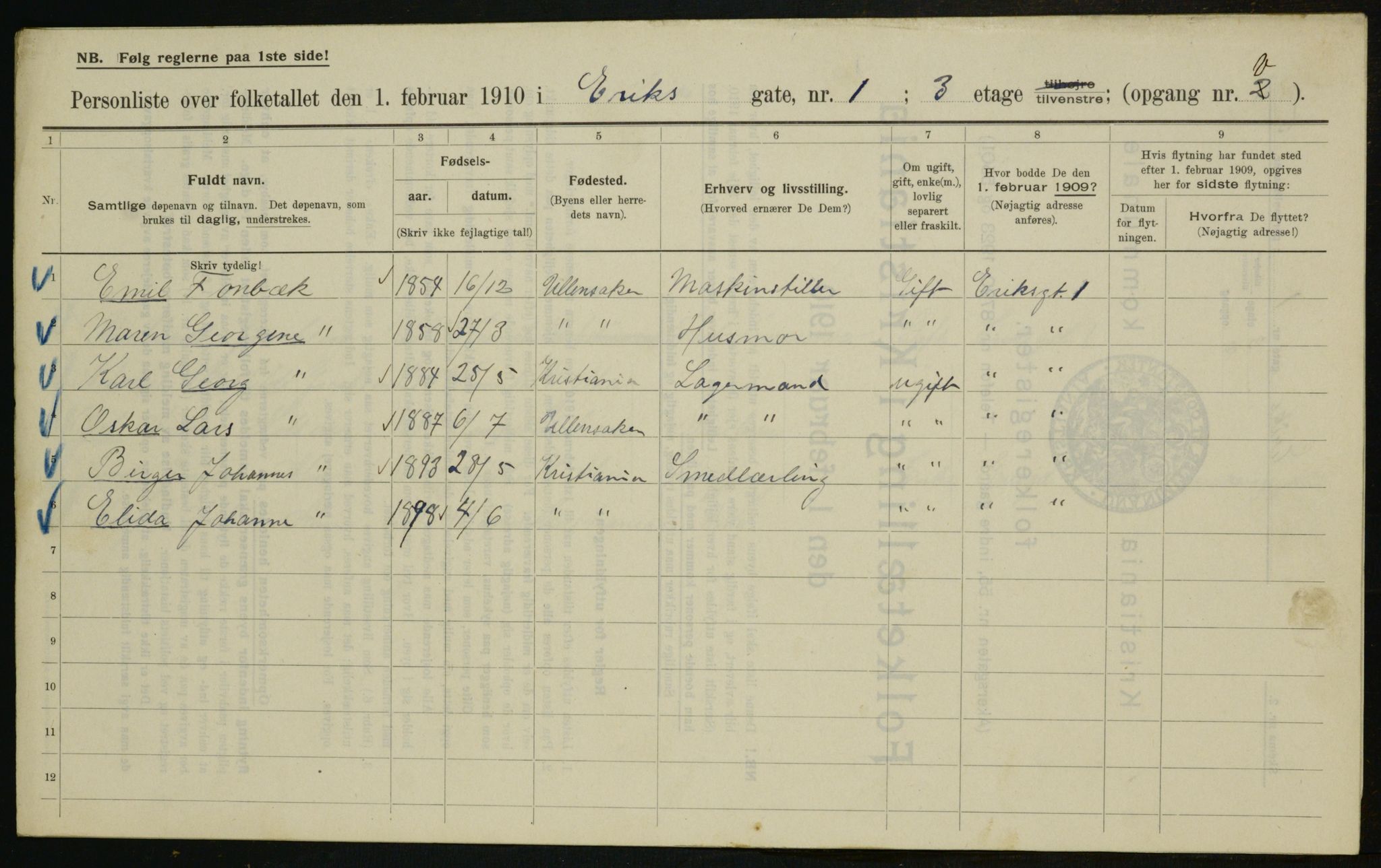 OBA, Kommunal folketelling 1.2.1910 for Kristiania, 1910, s. 20129