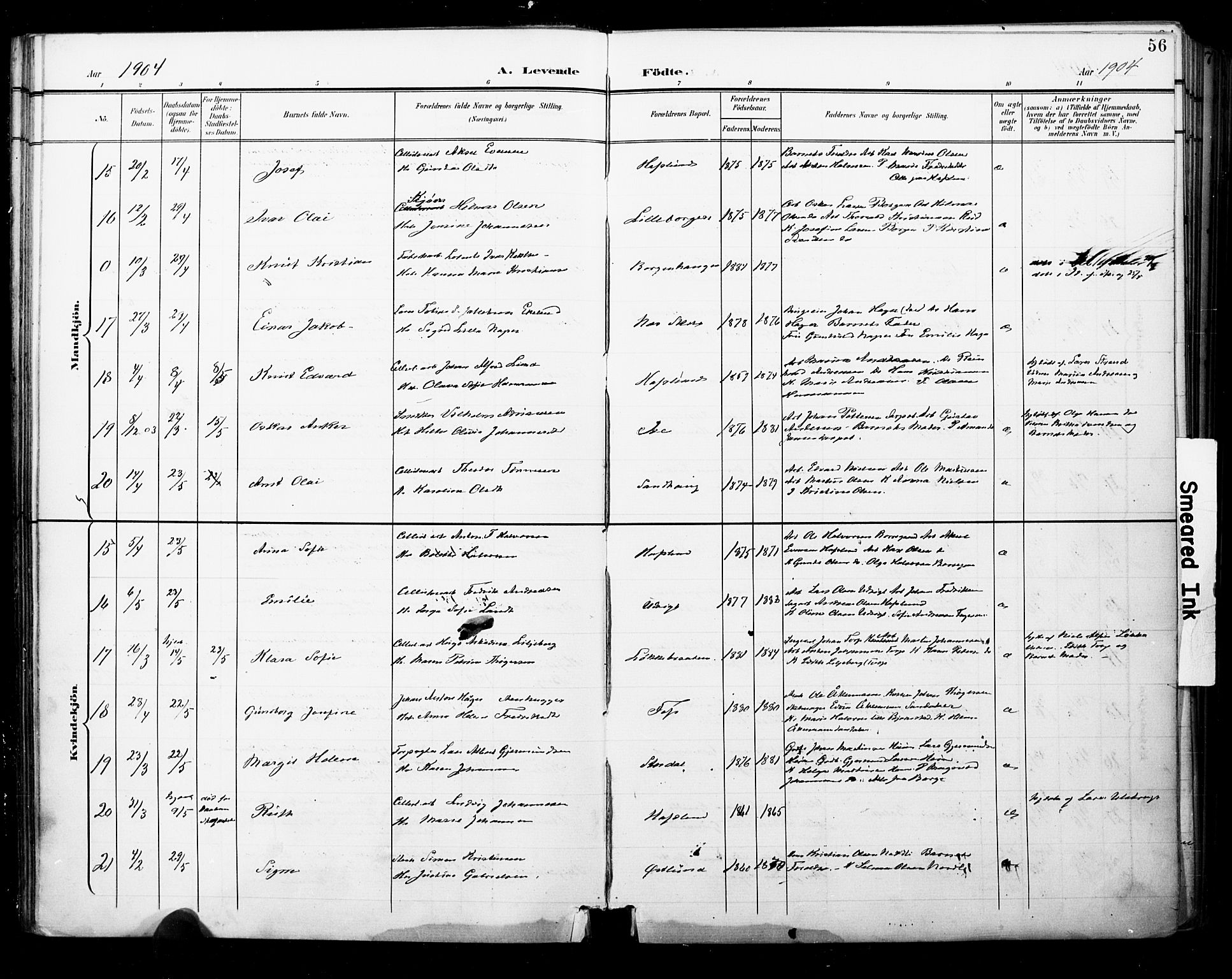 Skjeberg prestekontor Kirkebøker, AV/SAO-A-10923/F/Fa/L0010: Ministerialbok nr. I 10, 1898-1911, s. 56