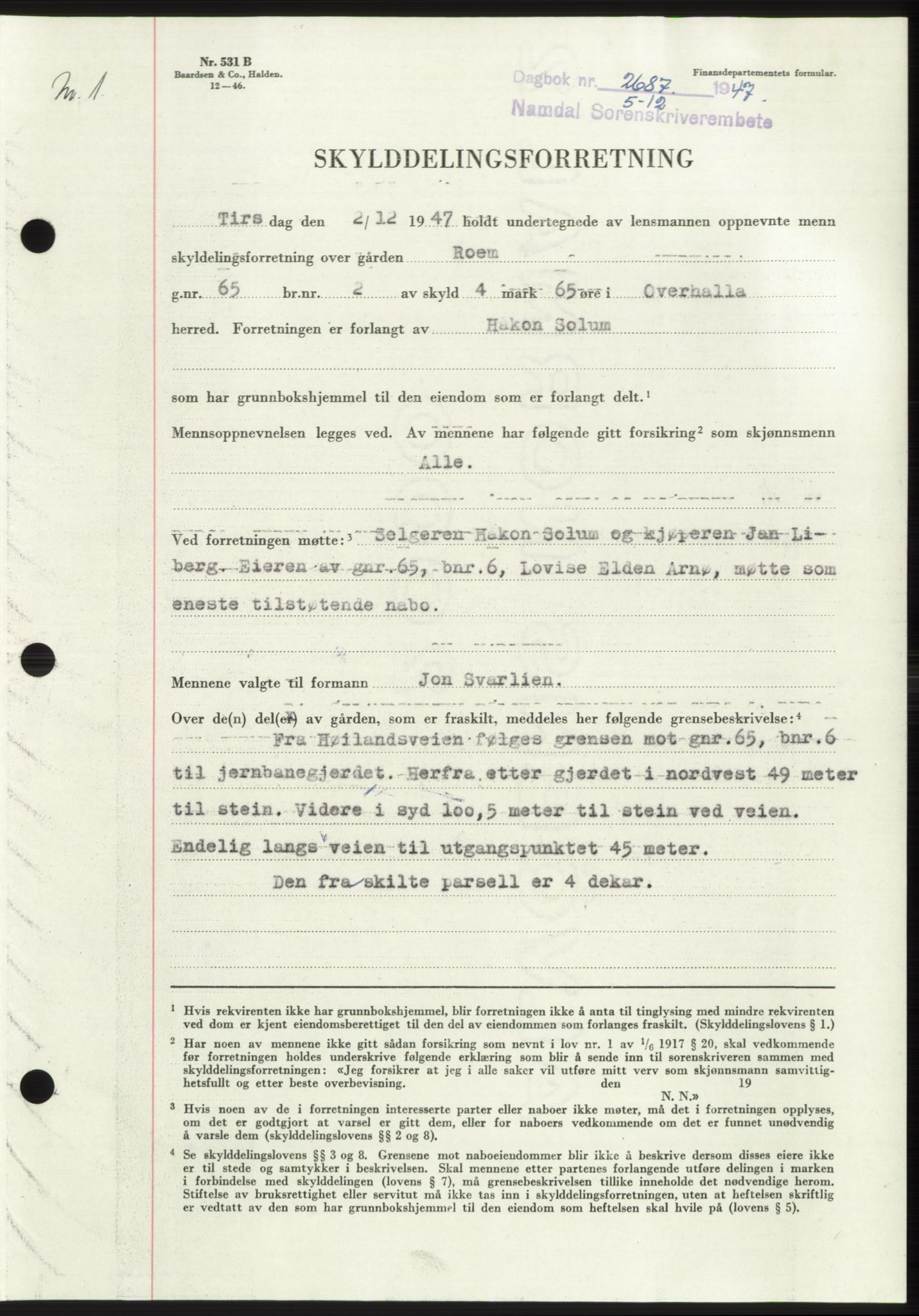 Namdal sorenskriveri, SAT/A-4133/1/2/2C: Pantebok nr. -, 1947-1948, Dagboknr: 2687/1947