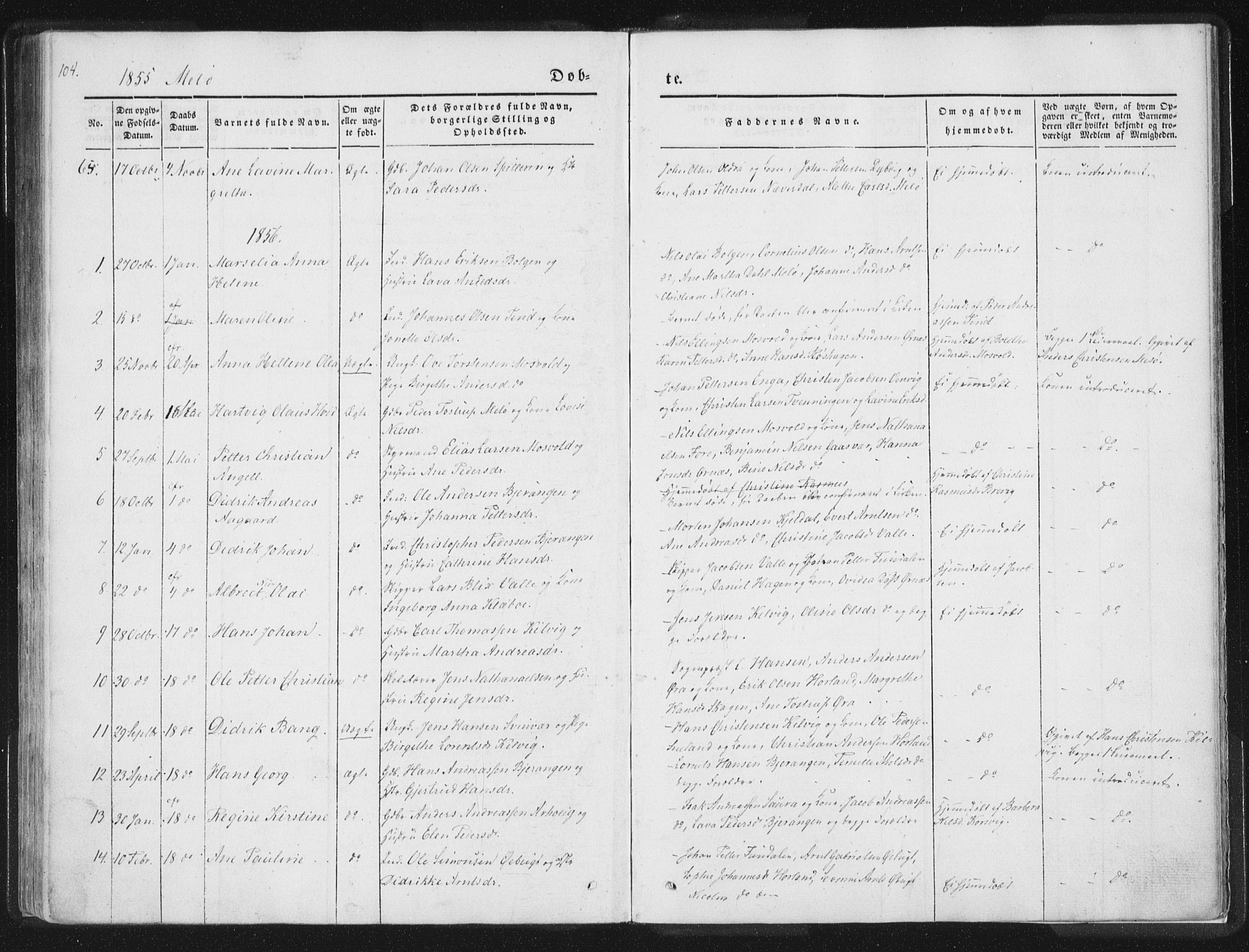 Ministerialprotokoller, klokkerbøker og fødselsregistre - Nordland, SAT/A-1459/841/L0602: Ministerialbok nr. 841A08 /2, 1845-1859, s. 104