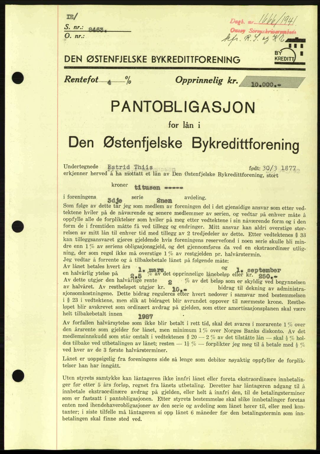 Onsøy sorenskriveri, SAO/A-10474/G/Ga/Gac/L0003: Pantebok nr. B3, 1940-1944, Dagboknr: 1666/1941