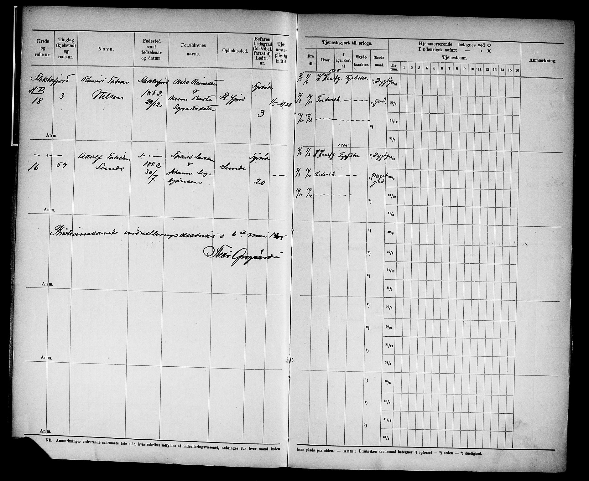 Kristiansand mønstringskrets, SAK/2031-0015/F/Fd/L0007: Rulle sjøvernepliktige, C-7, 1905, s. 13