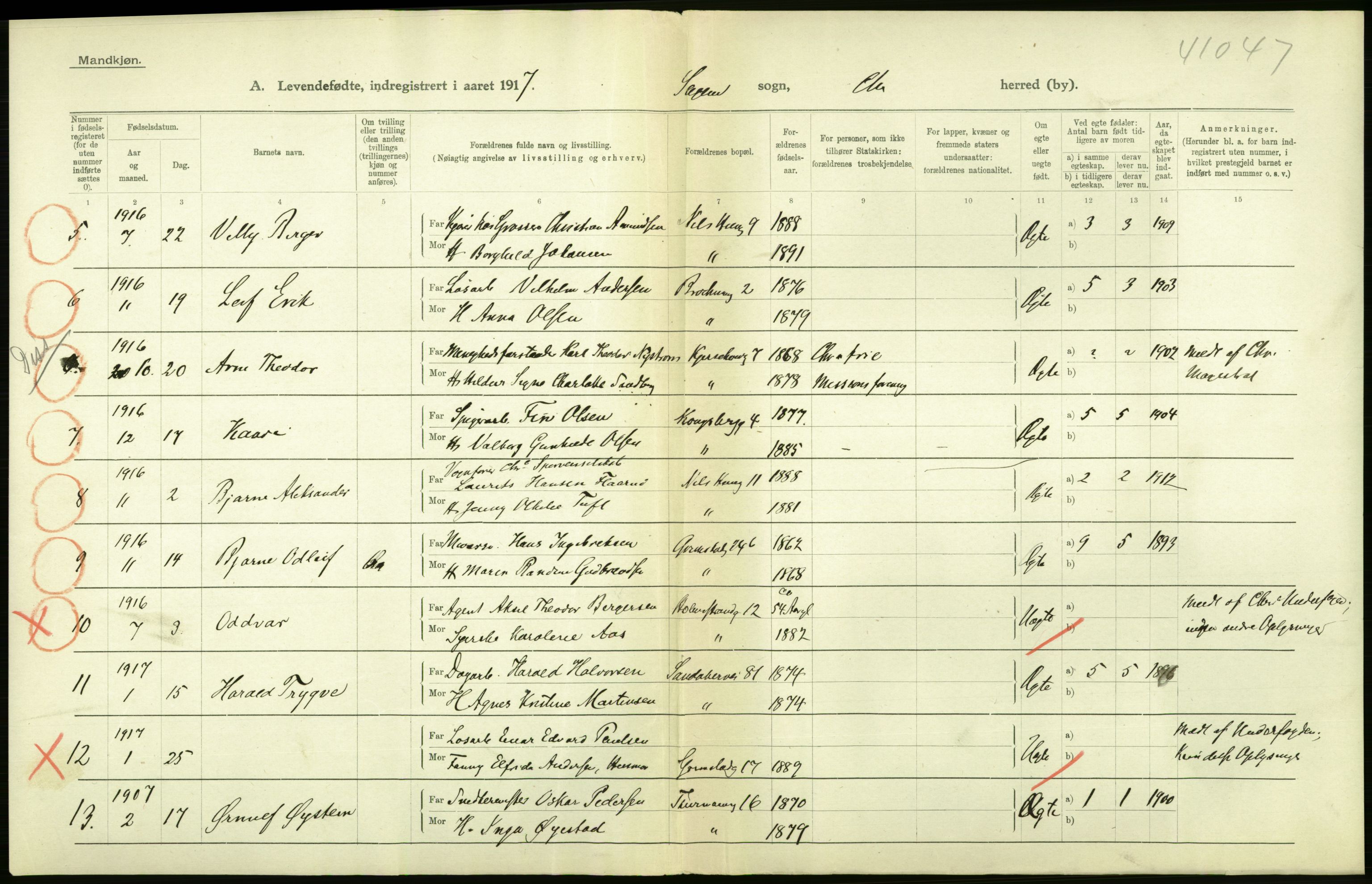 Statistisk sentralbyrå, Sosiodemografiske emner, Befolkning, RA/S-2228/D/Df/Dfb/Dfbg/L0007: Kristiania: Levendefødte menn og kvinner., 1917, s. 84