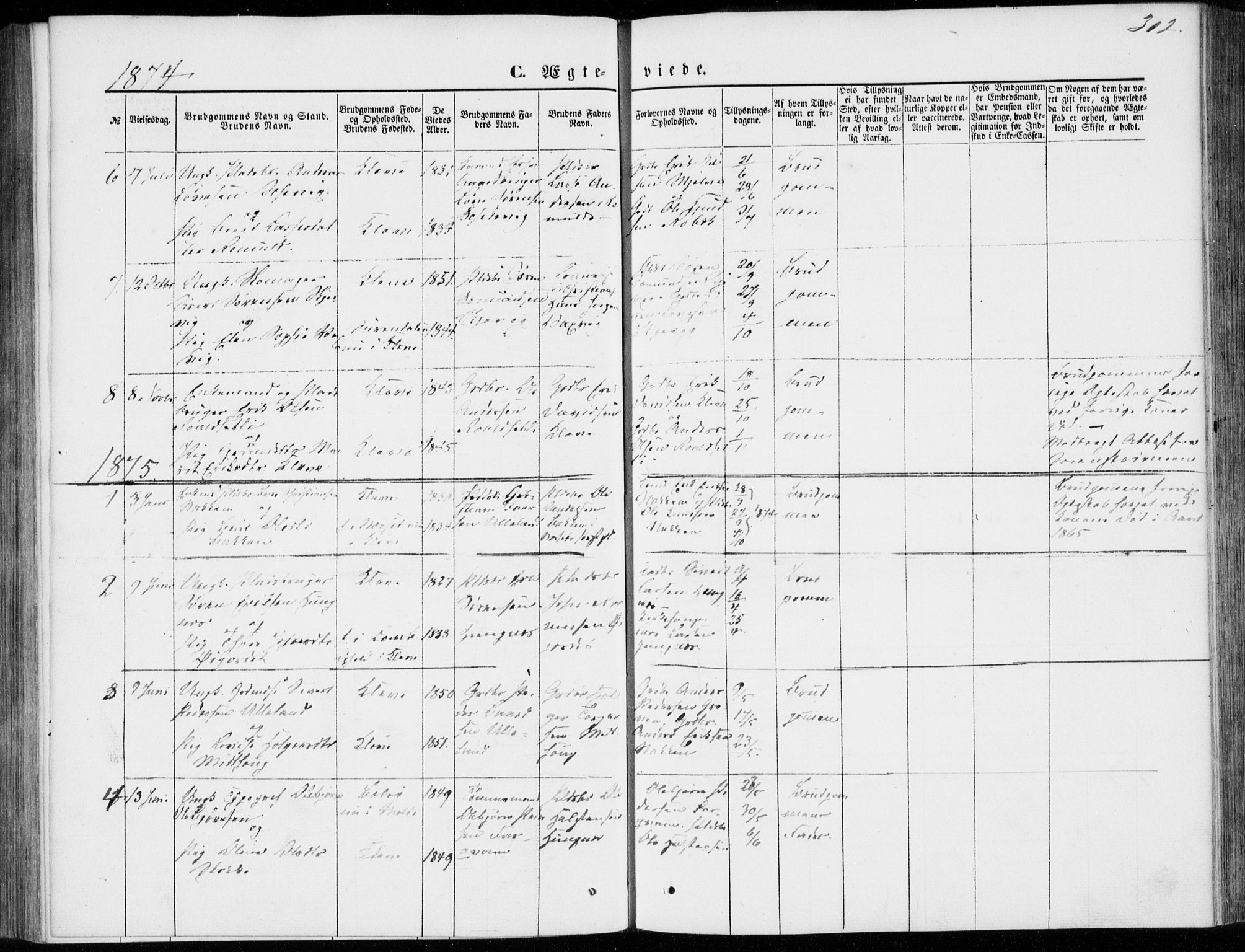 Ministerialprotokoller, klokkerbøker og fødselsregistre - Møre og Romsdal, SAT/A-1454/557/L0681: Ministerialbok nr. 557A03, 1869-1886, s. 302