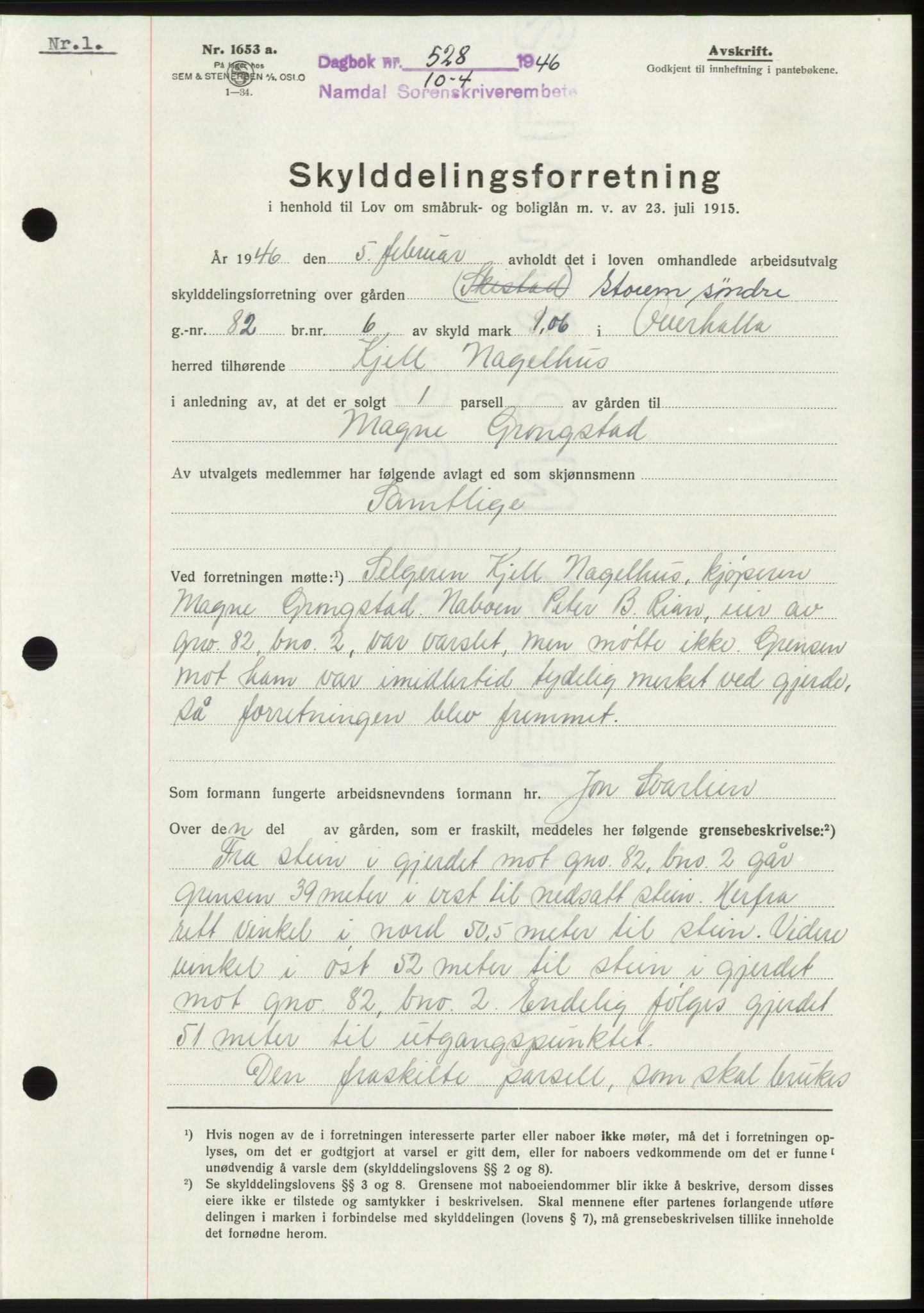 Namdal sorenskriveri, SAT/A-4133/1/2/2C: Pantebok nr. -, 1946-1946, Dagboknr: 528/1946