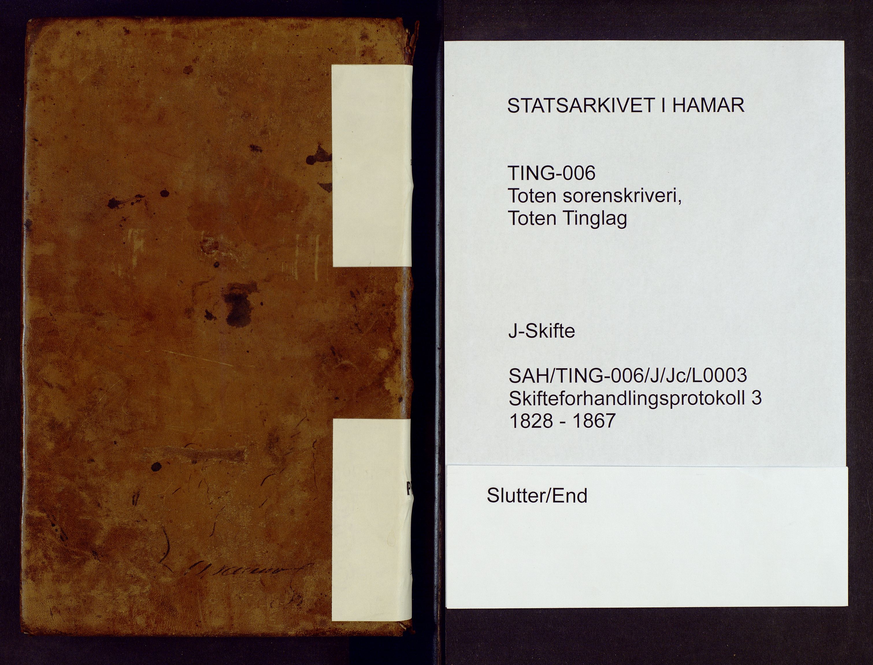 Toten tingrett, SAH/TING-006/J/Jc/L0003: Skiftebehandlingsprotokoll - Vardal, 1828-1867
