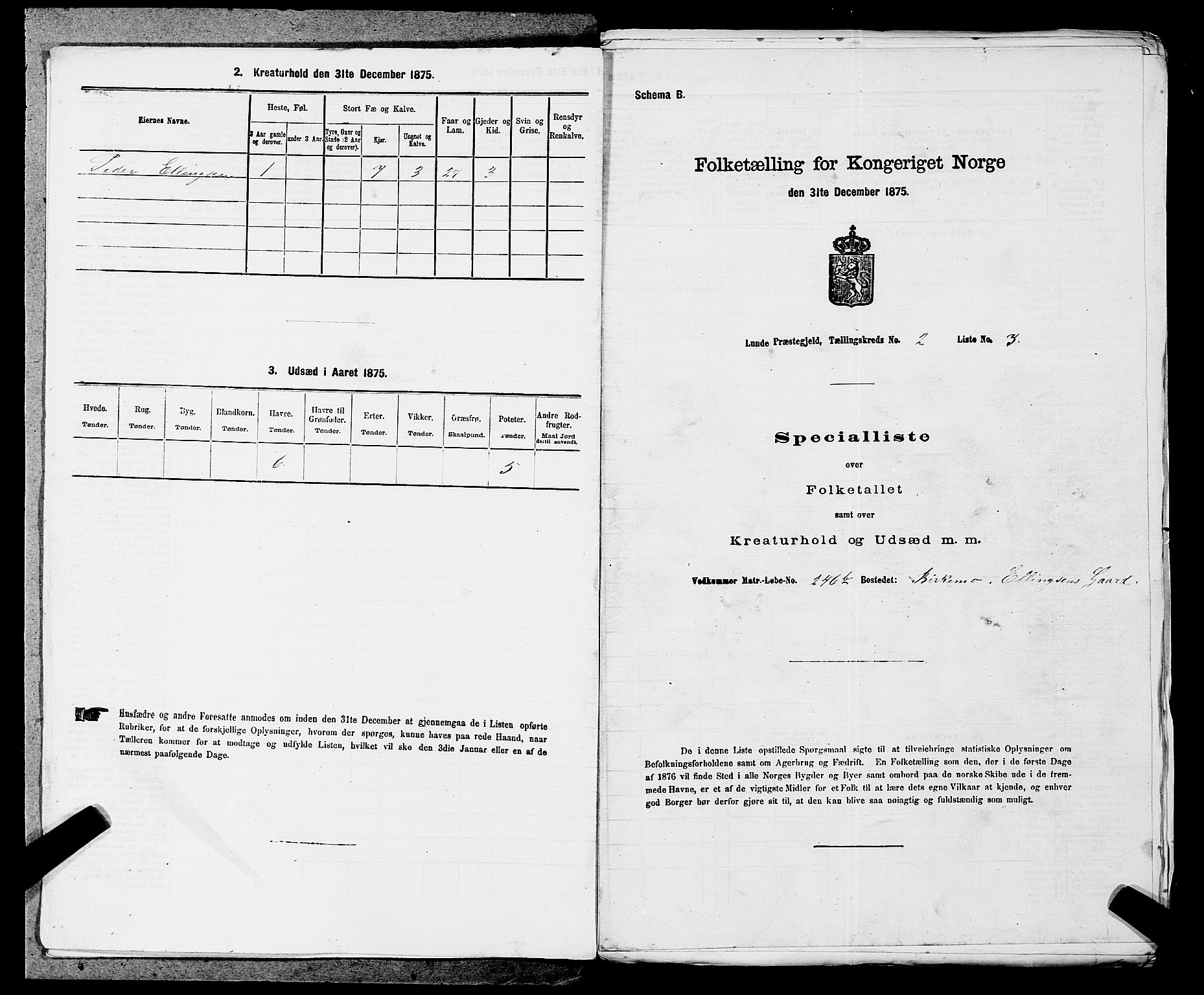 SAST, Folketelling 1875 for 1112P Lund prestegjeld, 1875, s. 666