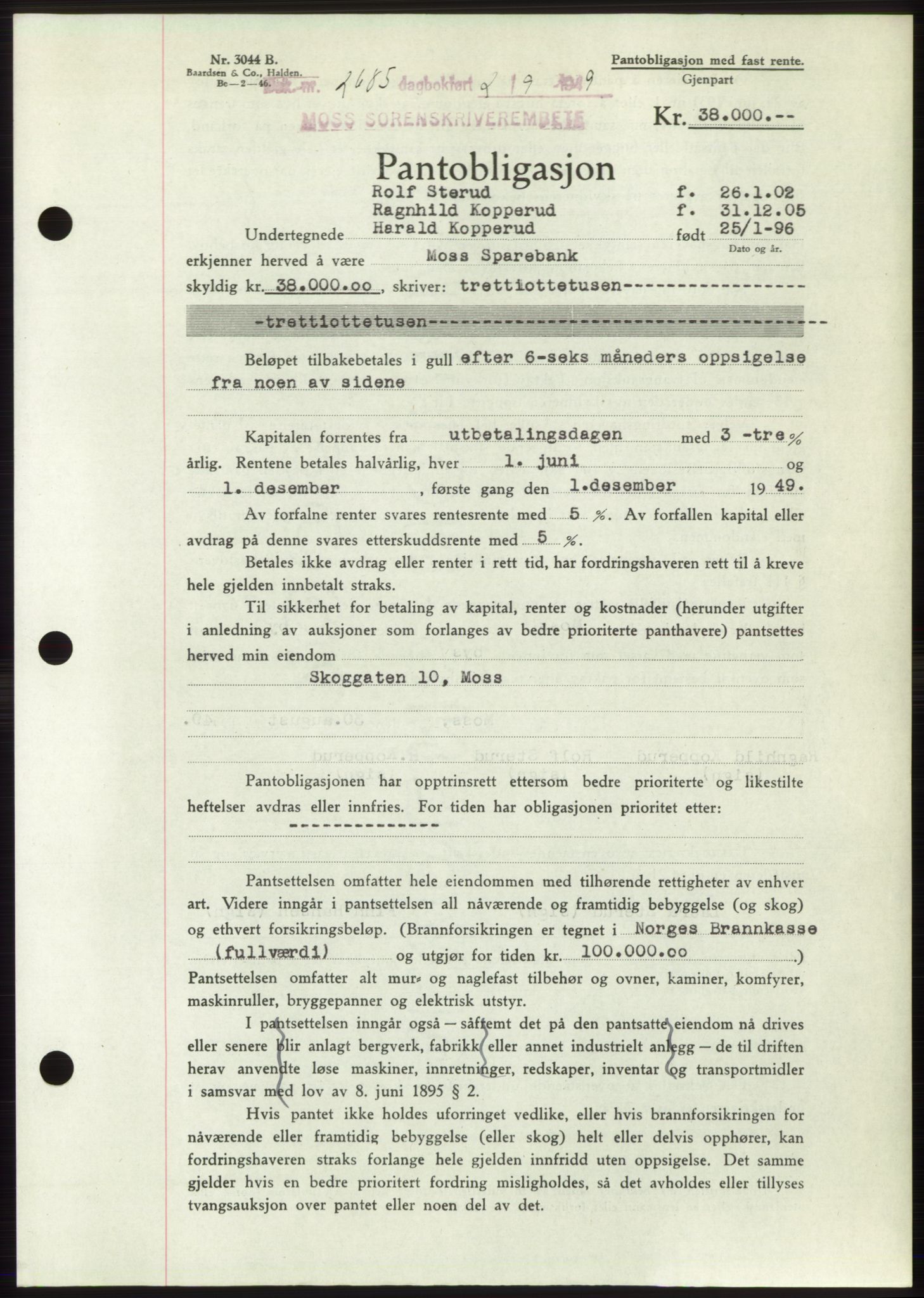 Moss sorenskriveri, SAO/A-10168: Pantebok nr. B22, 1949-1949, Dagboknr: 2685/1949