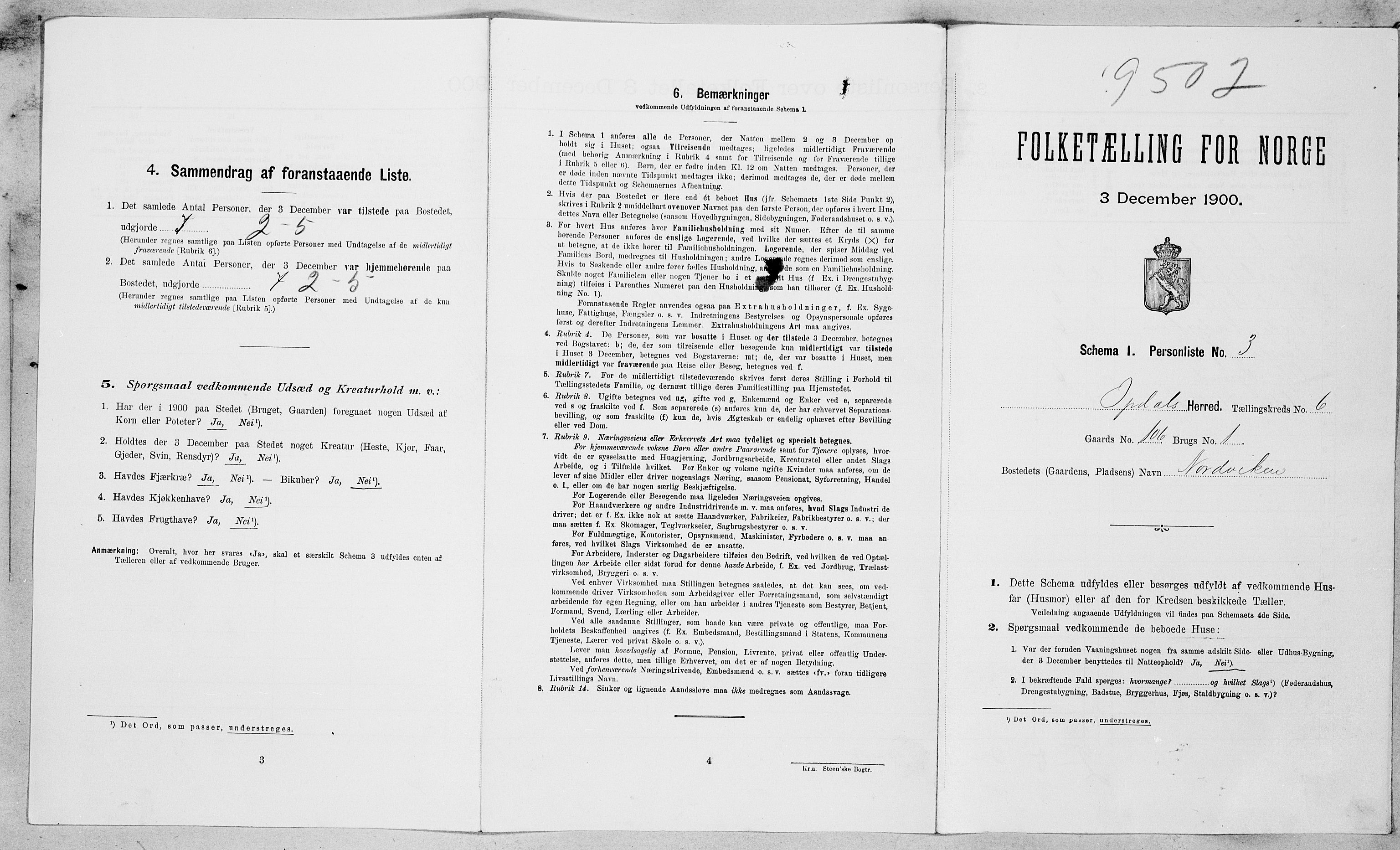 SAT, Folketelling 1900 for 1634 Oppdal herred, 1900, s. 580