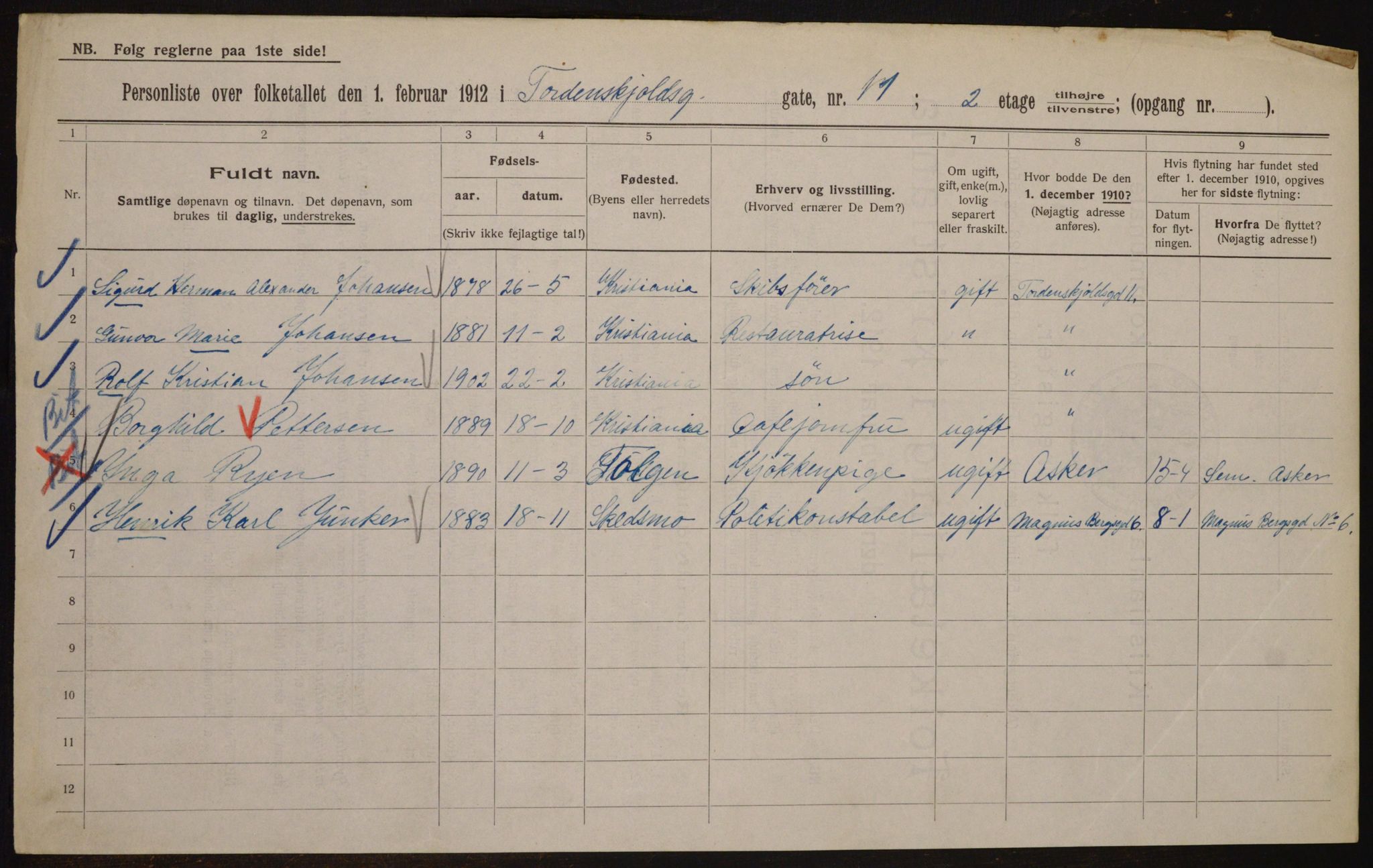 OBA, Kommunal folketelling 1.2.1912 for Kristiania, 1912, s. 113802