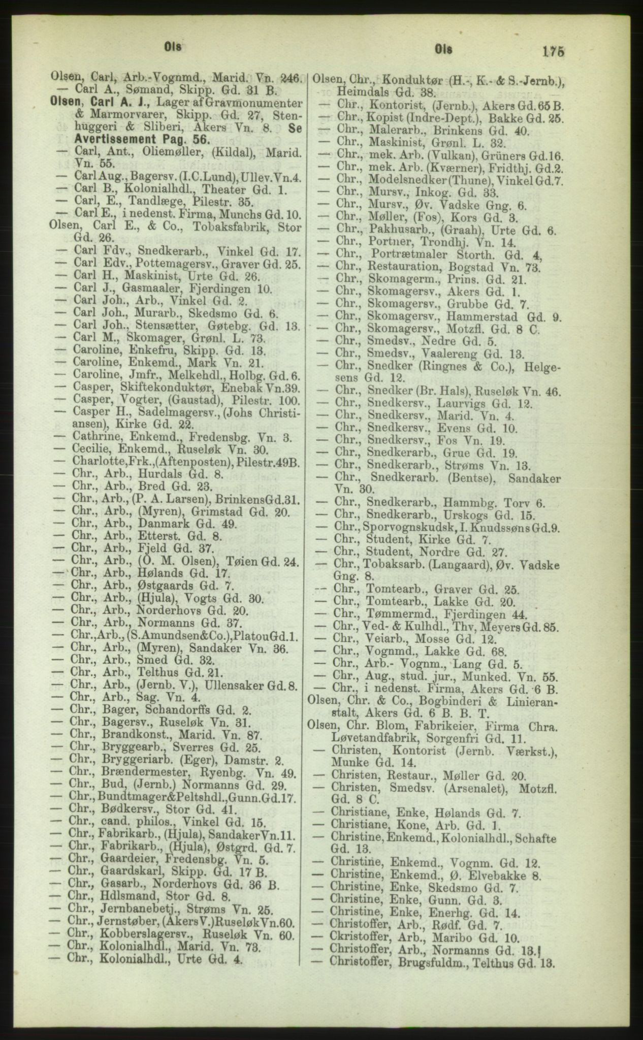 Kristiania/Oslo adressebok, PUBL/-, 1883, s. 175