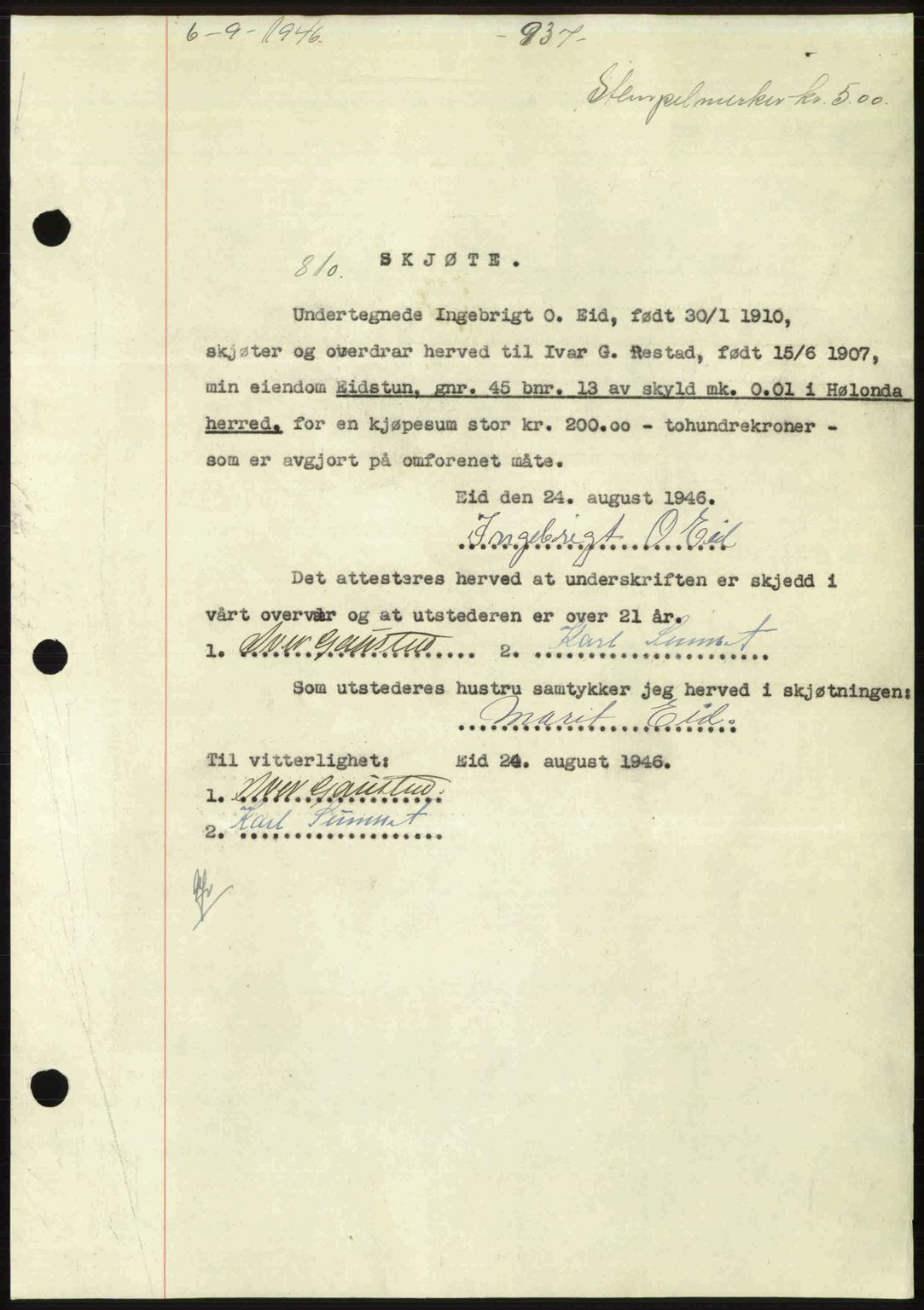 Gauldal sorenskriveri, SAT/A-0014/1/2/2C: Pantebok nr. A2, 1946-1946, Dagboknr: 810/1946
