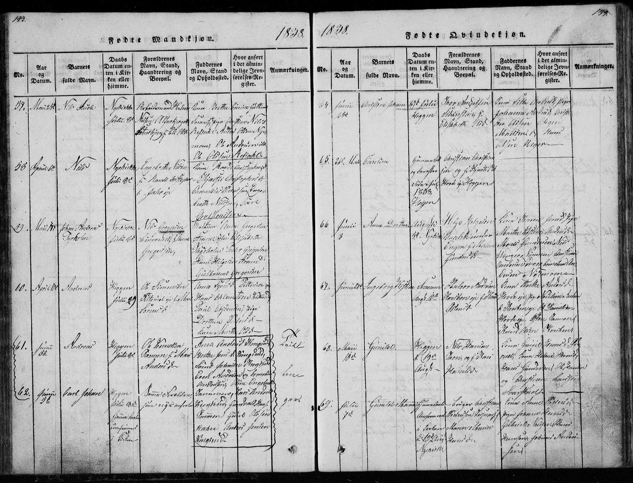 Modum kirkebøker, AV/SAKO-A-234/G/Ga/L0003: Klokkerbok nr. I 3, 1832-1842, s. 143-144