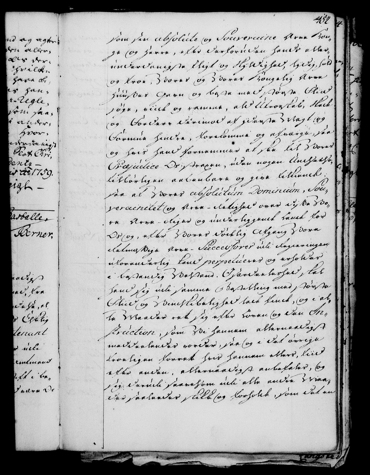 Rentekammeret, Kammerkanselliet, RA/EA-3111/G/Gg/Gge/L0003: Norsk bestallingsprotokoll med register (merket RK 53.27), 1745-1761, s. 454