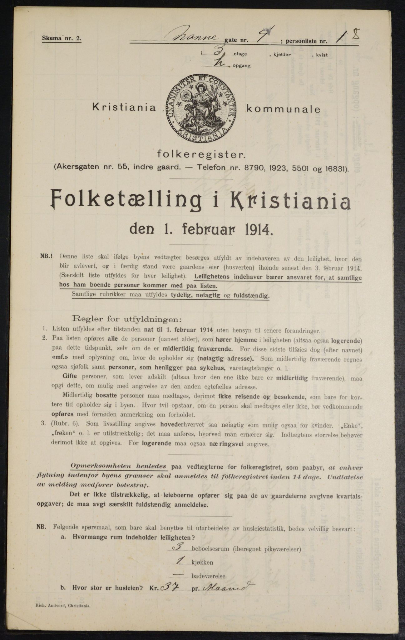 OBA, Kommunal folketelling 1.2.1914 for Kristiania, 1914, s. 71396