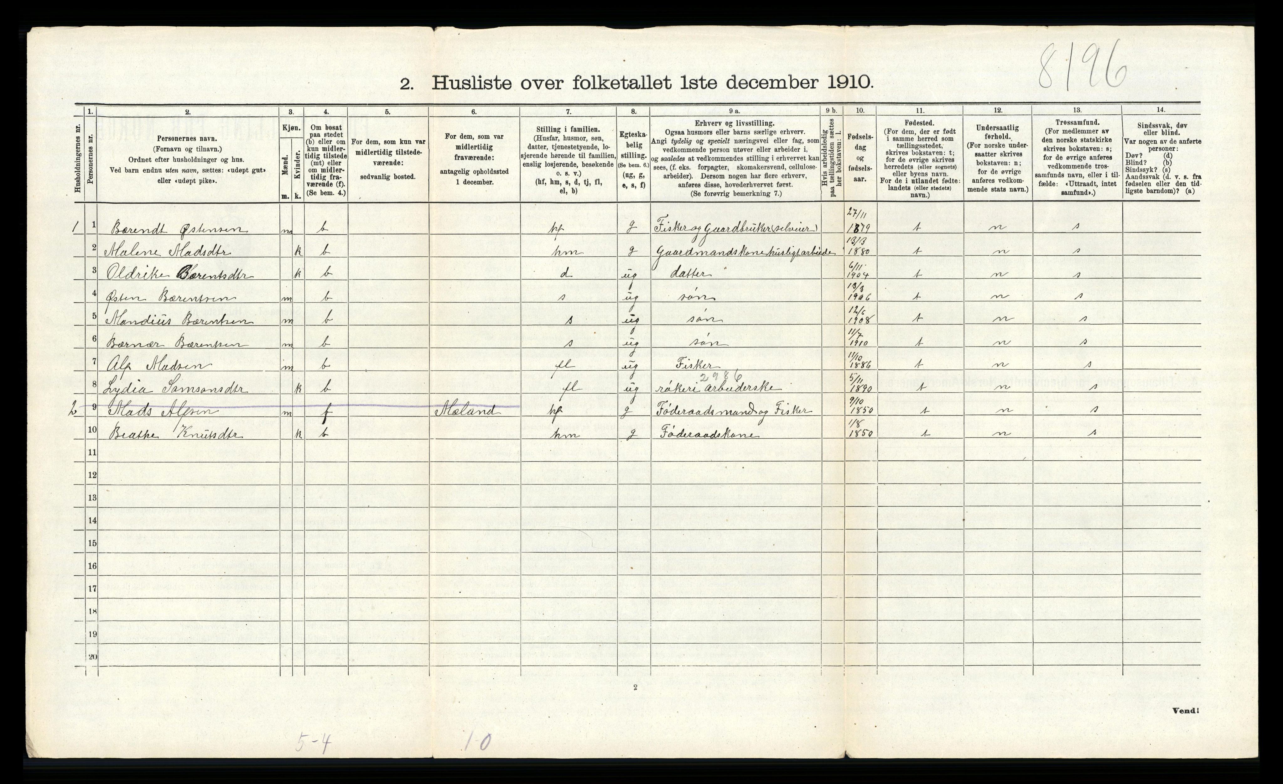 RA, Folketelling 1910 for 1218 Finnås herred, 1910, s. 771