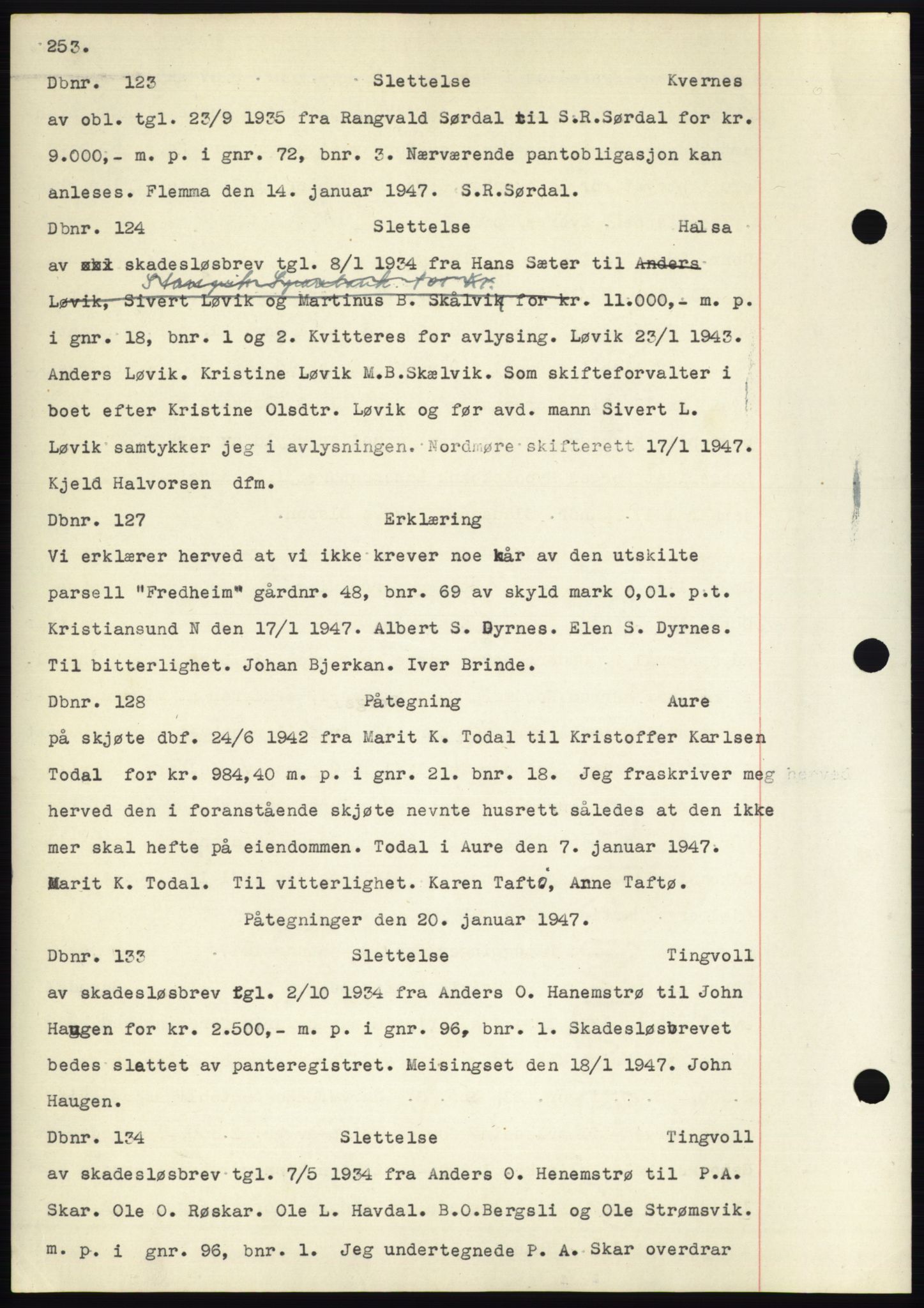 Nordmøre sorenskriveri, SAT/A-4132/1/2/2Ca: Pantebok nr. C82b, 1946-1951, Dagboknr: 123/1947