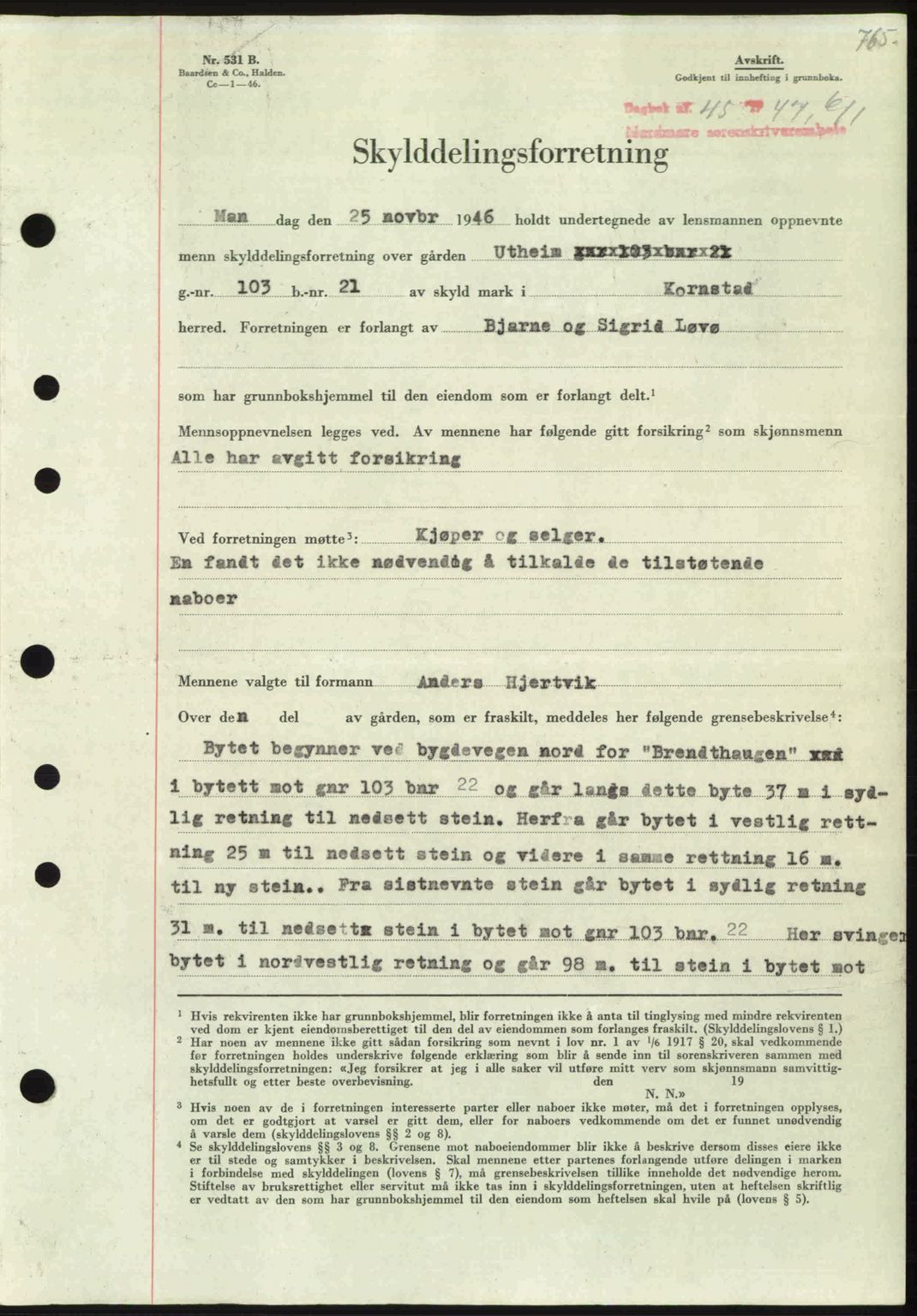 Nordmøre sorenskriveri, SAT/A-4132/1/2/2Ca: Pantebok nr. A103, 1946-1947, Dagboknr: 45/1947