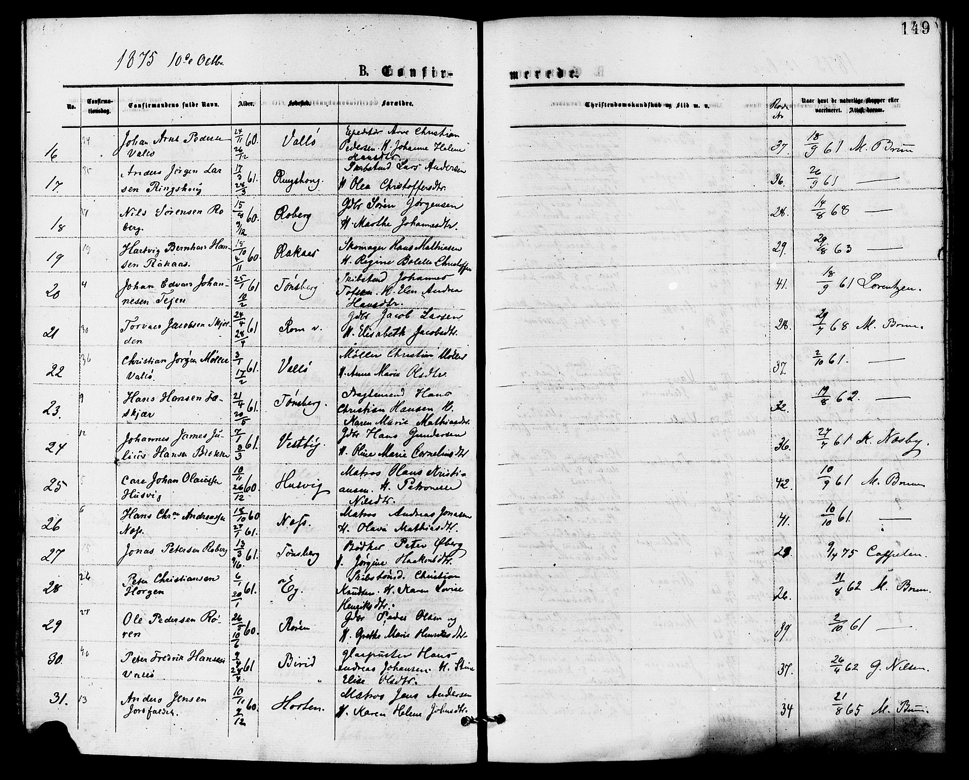 Sem kirkebøker, AV/SAKO-A-5/F/Fa/L0009: Ministerialbok nr. I 9, 1874-1877, s. 149