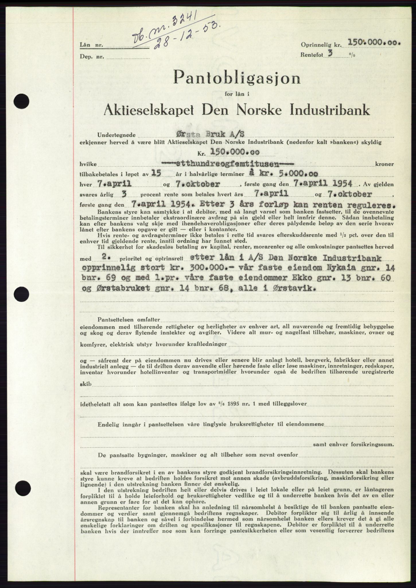 Søre Sunnmøre sorenskriveri, AV/SAT-A-4122/1/2/2C/L0124: Pantebok nr. 12B, 1953-1954, Dagboknr: 3241/1953