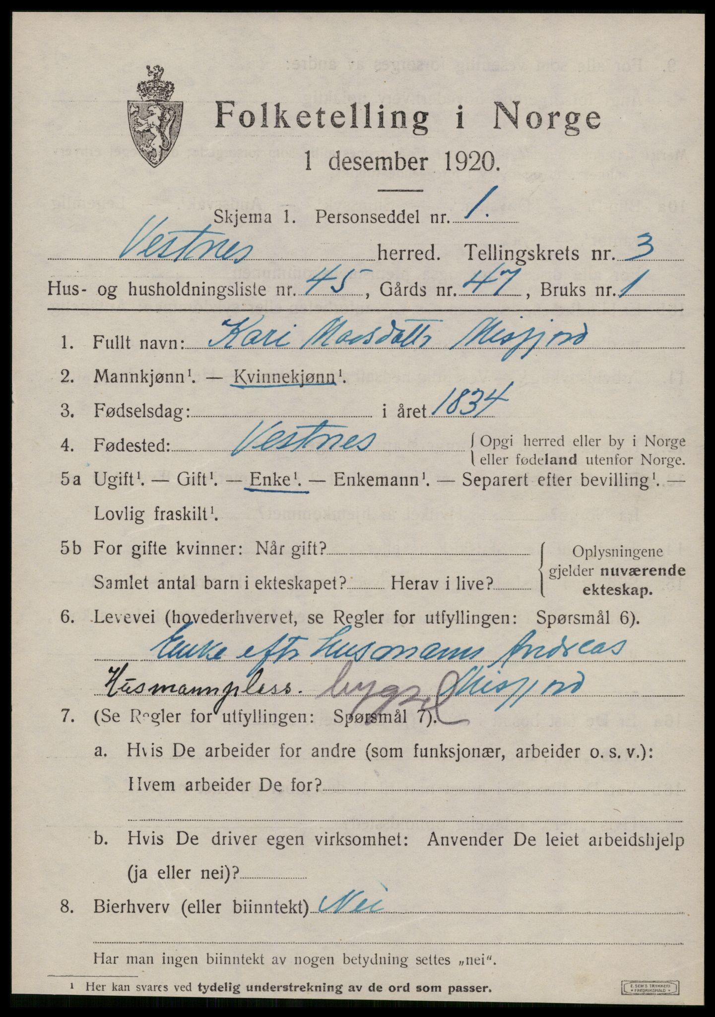 SAT, Folketelling 1920 for 1535 Vestnes herred, 1920, s. 3135