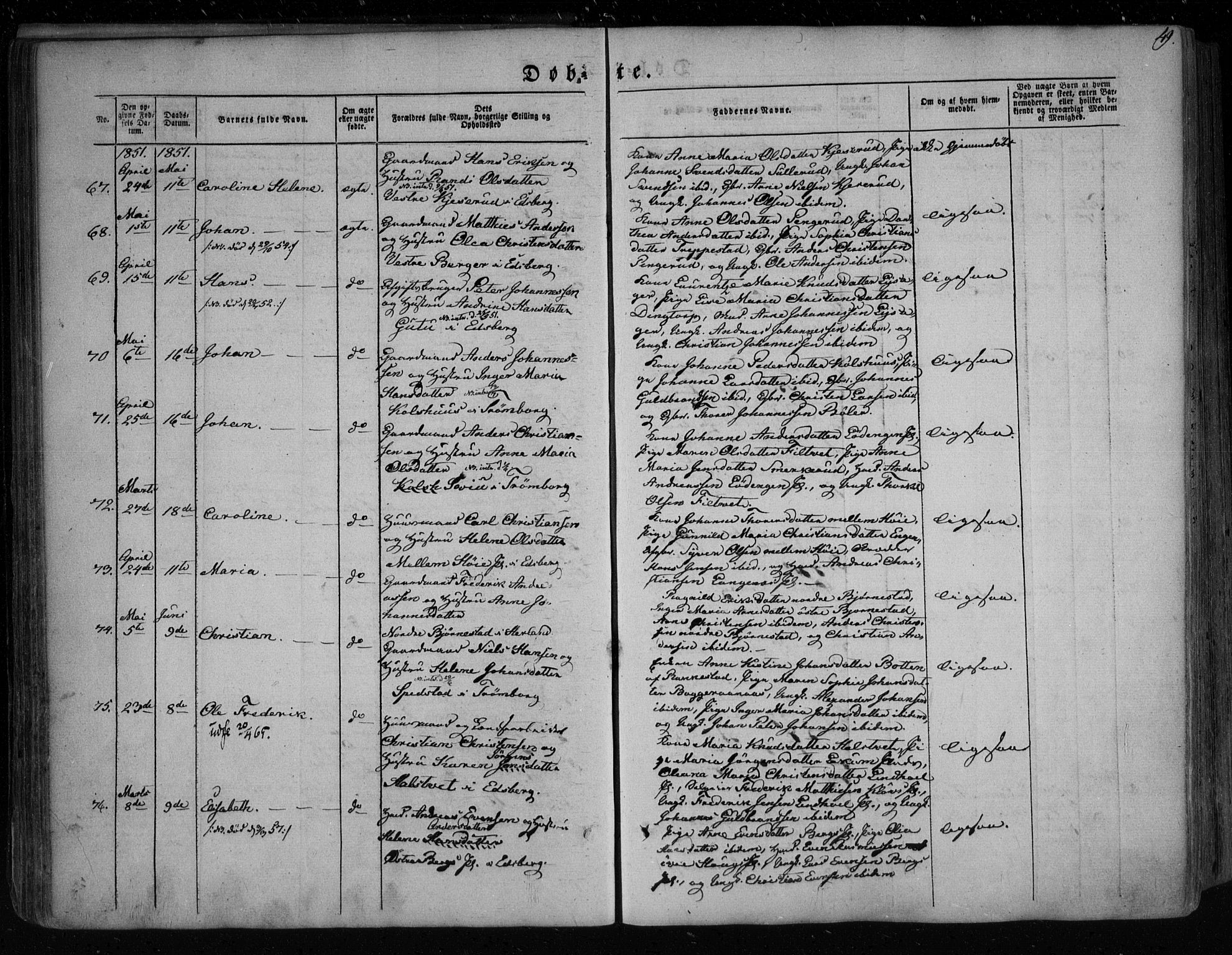 Eidsberg prestekontor Kirkebøker, AV/SAO-A-10905/F/Fa/L0009: Ministerialbok nr. I 9, 1849-1856, s. 49
