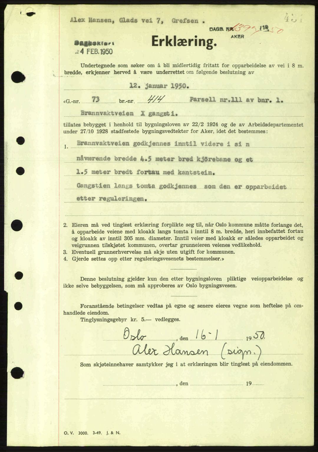Oslo byskriverembete, AV/SAO-A-10227/G/Gb/Gbd/Gbda/L0017: Pantebok nr. A215, 1949-1950, Dagboknr: 1397/1950